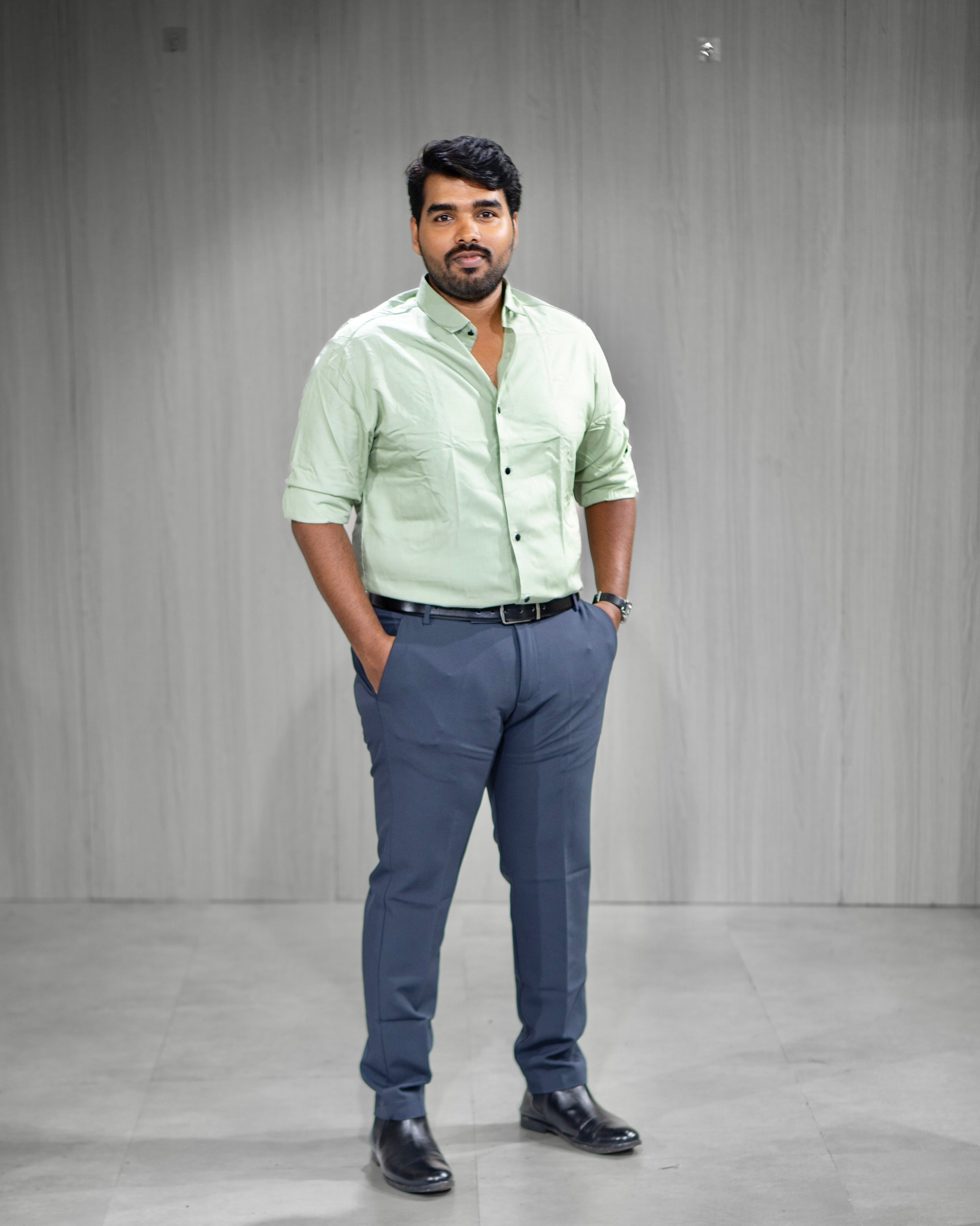 Pista Green Blended Cotton Full Sleeve Shirt - Menly Clothing