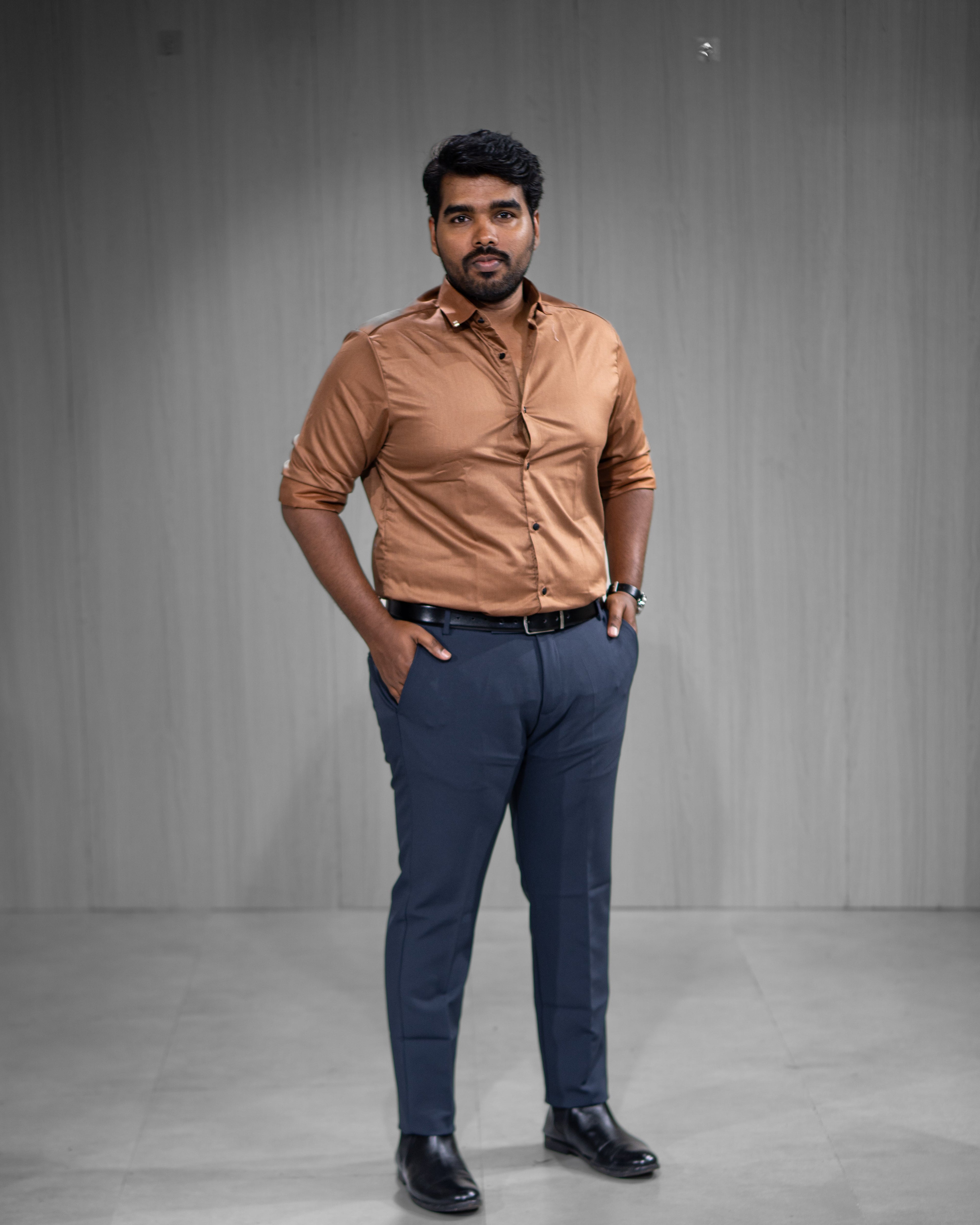 Copper Brown Satin Full Sleeve Shirt
