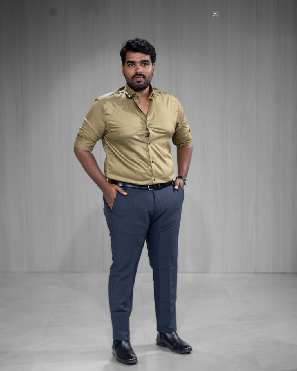 Olive Gold Satin Full Sleeve Shirt - Menly Clothing