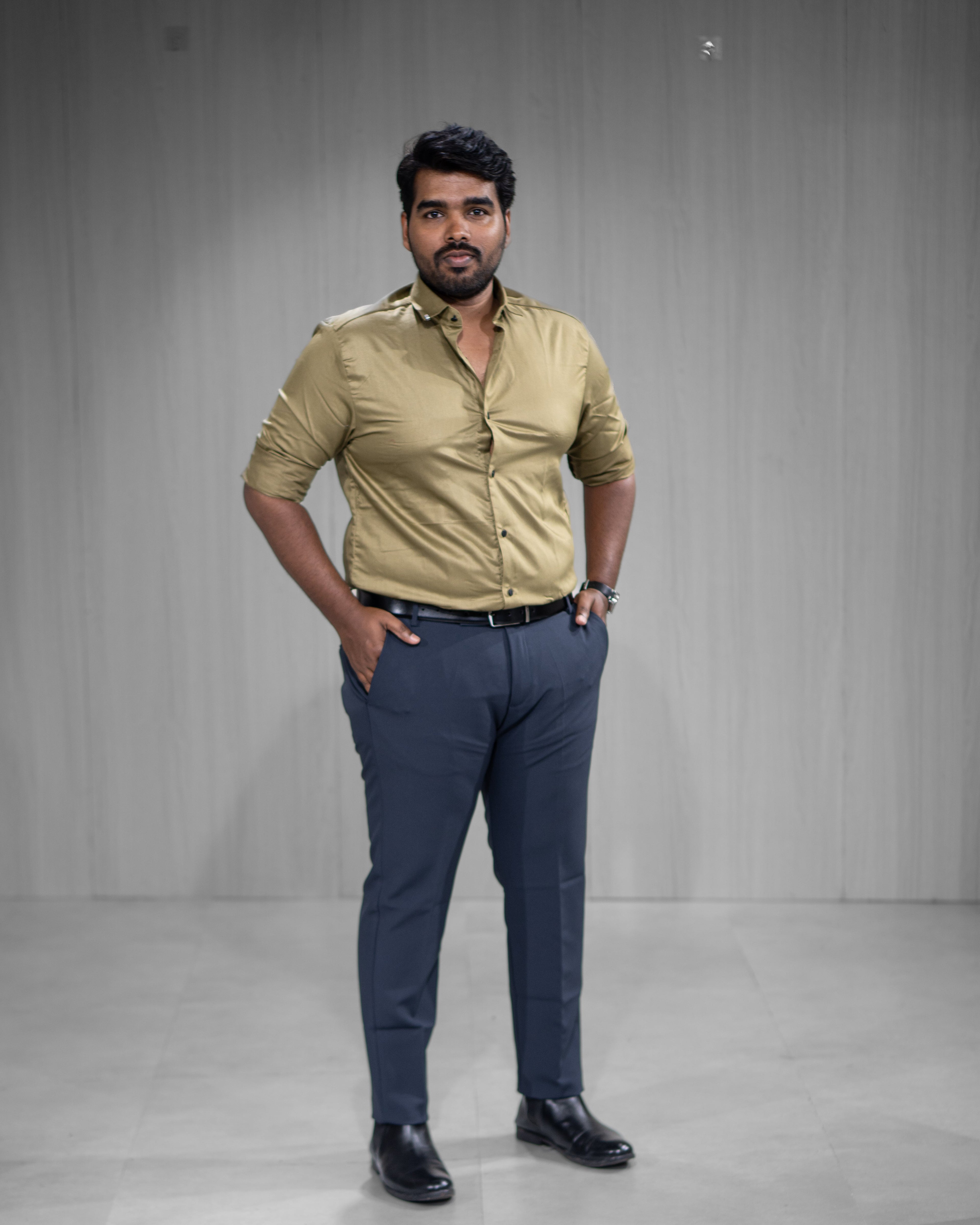 Olive Gold Satin Full Sleeve Shirt - Menly Clothing