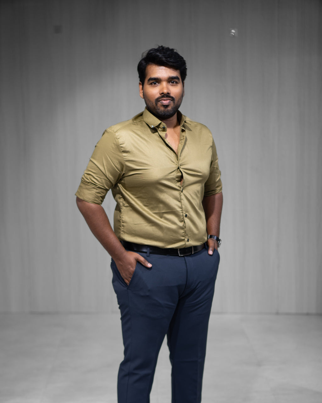 Olive Gold Satin Full Sleeve Shirt - Menly Clothing