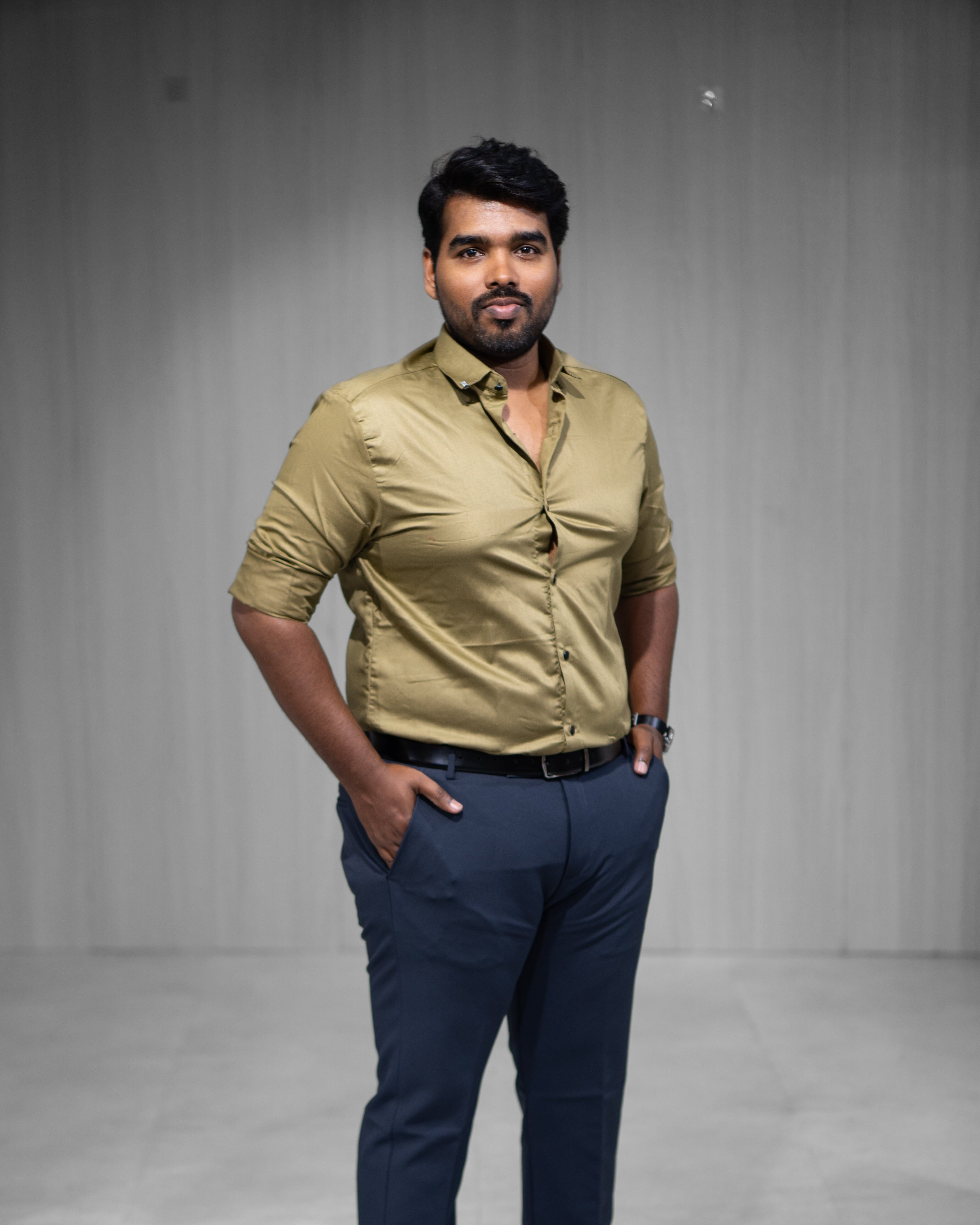 Olive Gold Satin Full Sleeve Shirt - Menly Clothing