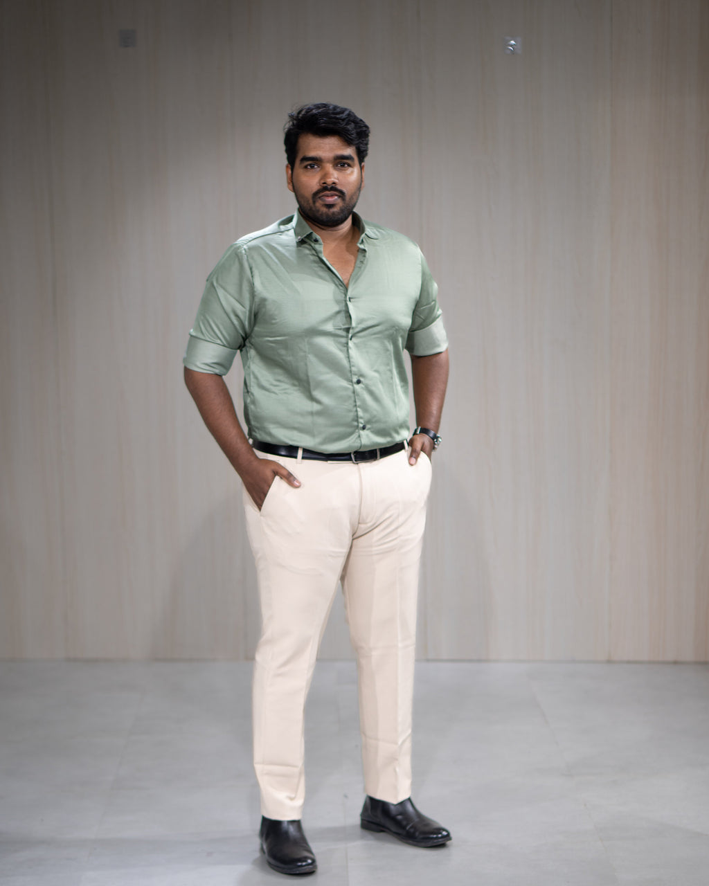 Sage Green Satin Full Sleeve Shirt - Menly Clothing