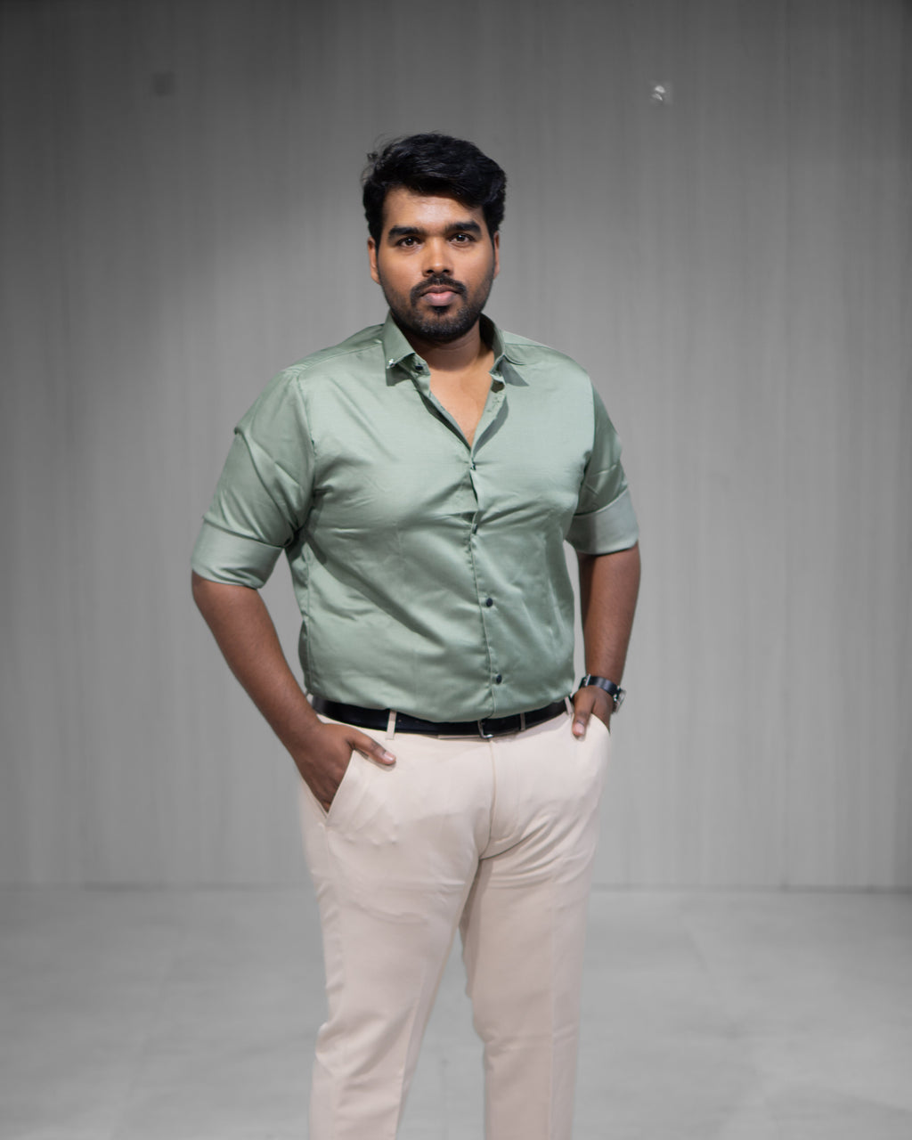 Sage Green Satin Full Sleeve Shirt - Menly Clothing