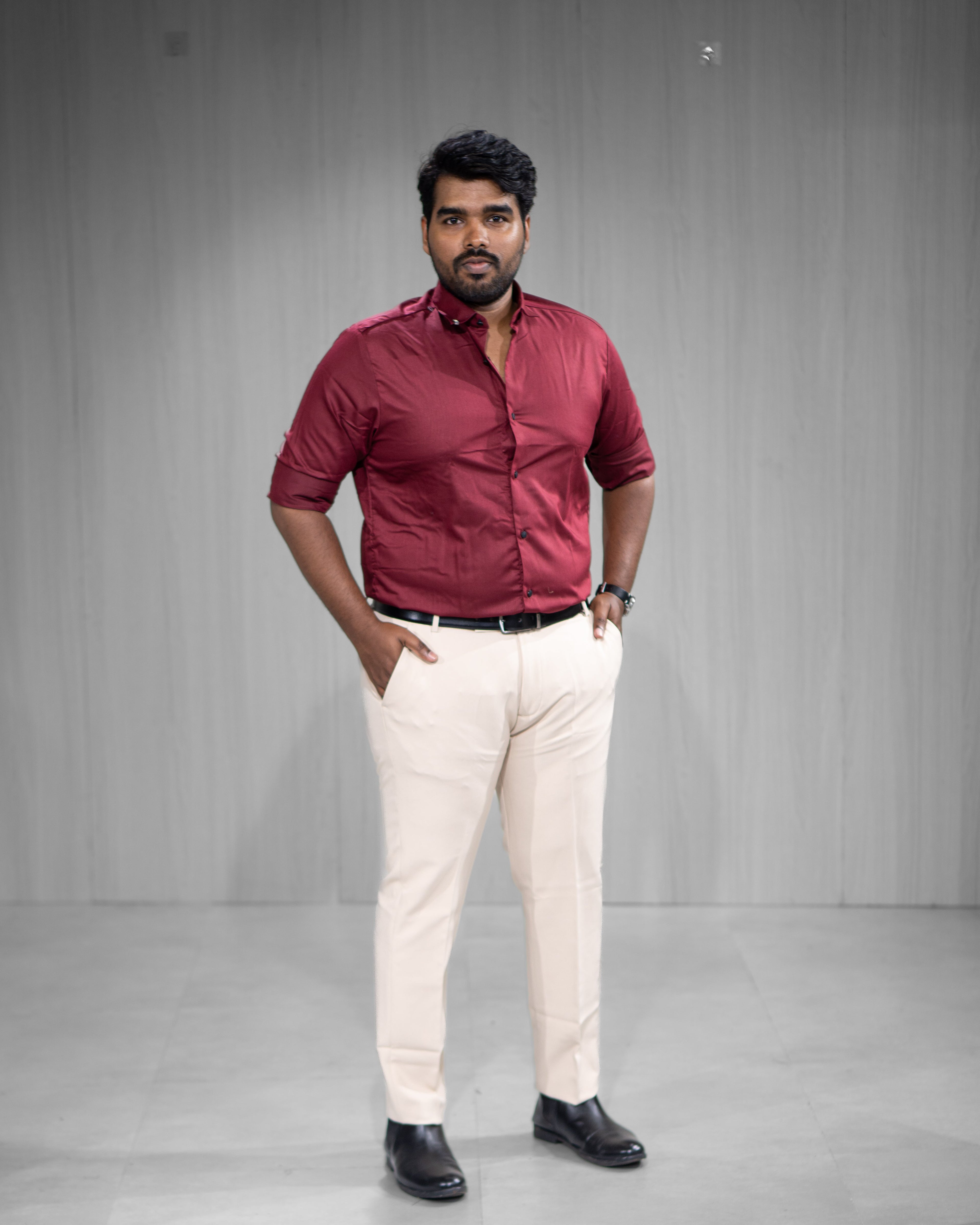 Wine Red Satin Full Sleeve Shirt
