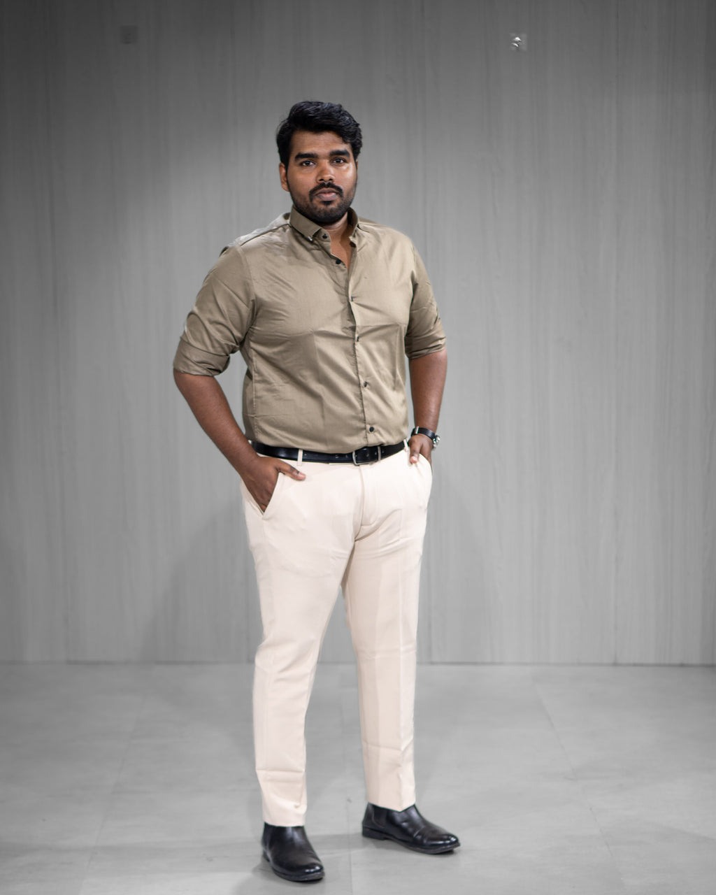 Taupe Satin Full Sleeve Shirt - Menly Clothing