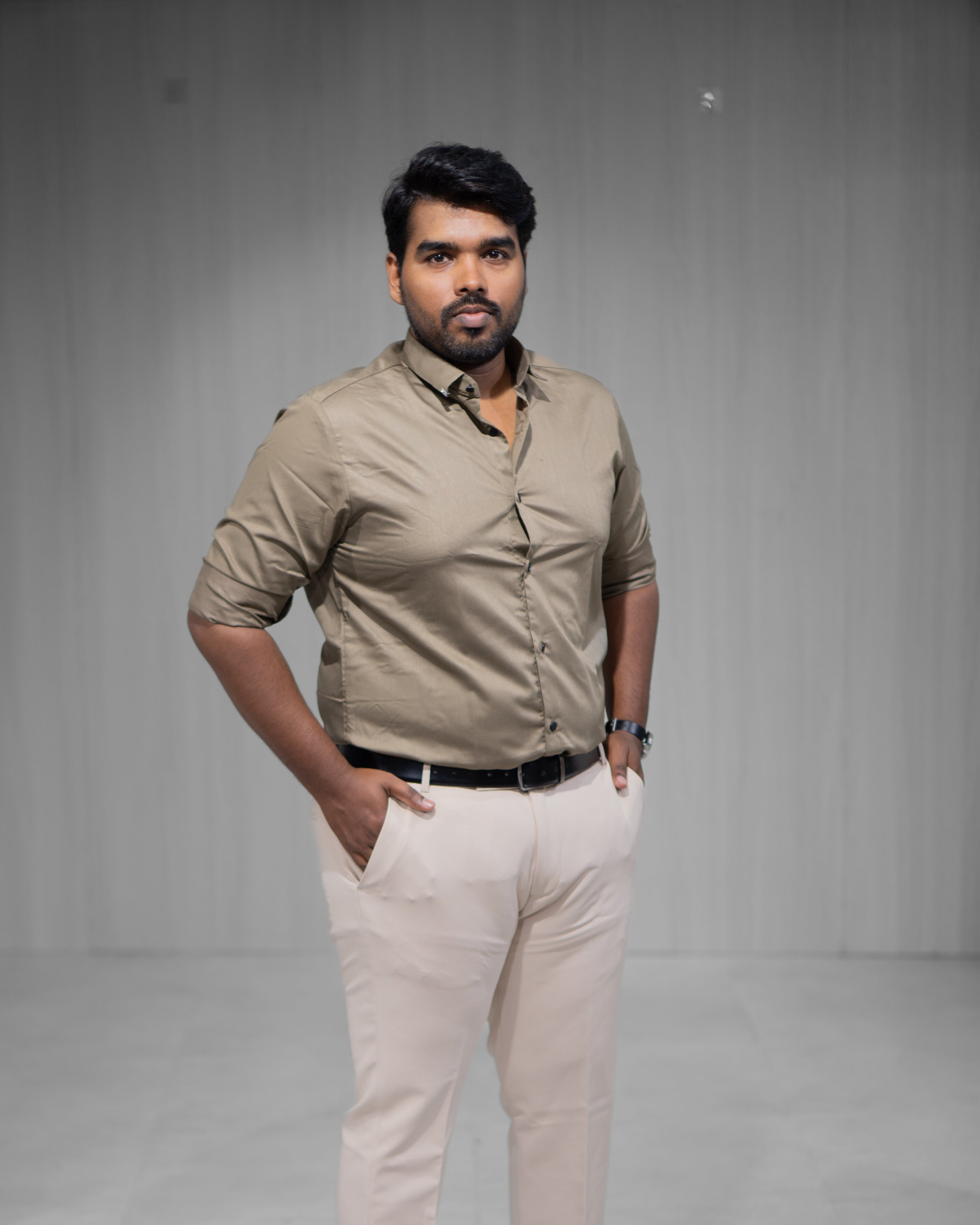 Taupe Satin Full Sleeve Shirt - Menly Clothing