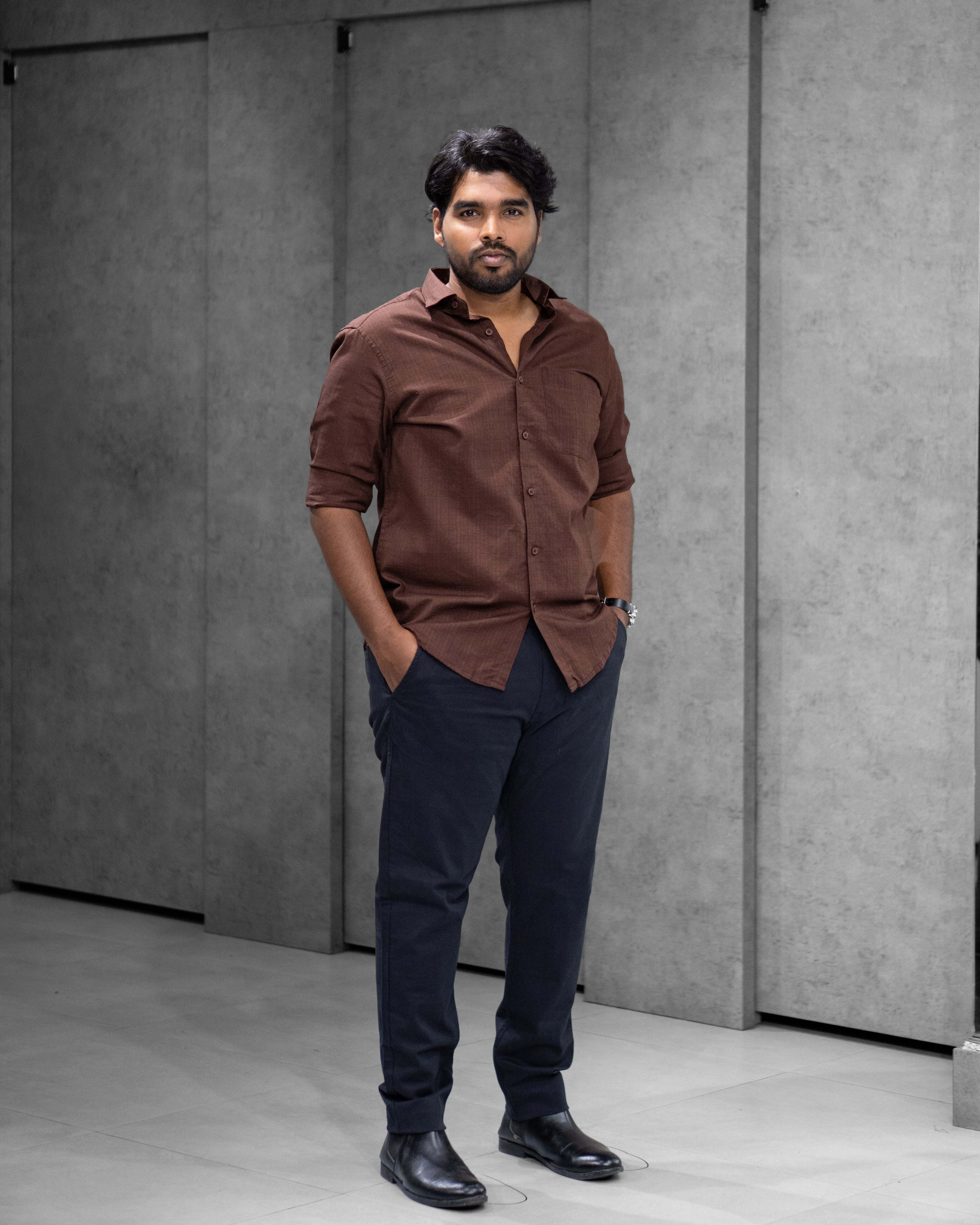 Cocoa Brown Linen Blended Shirt