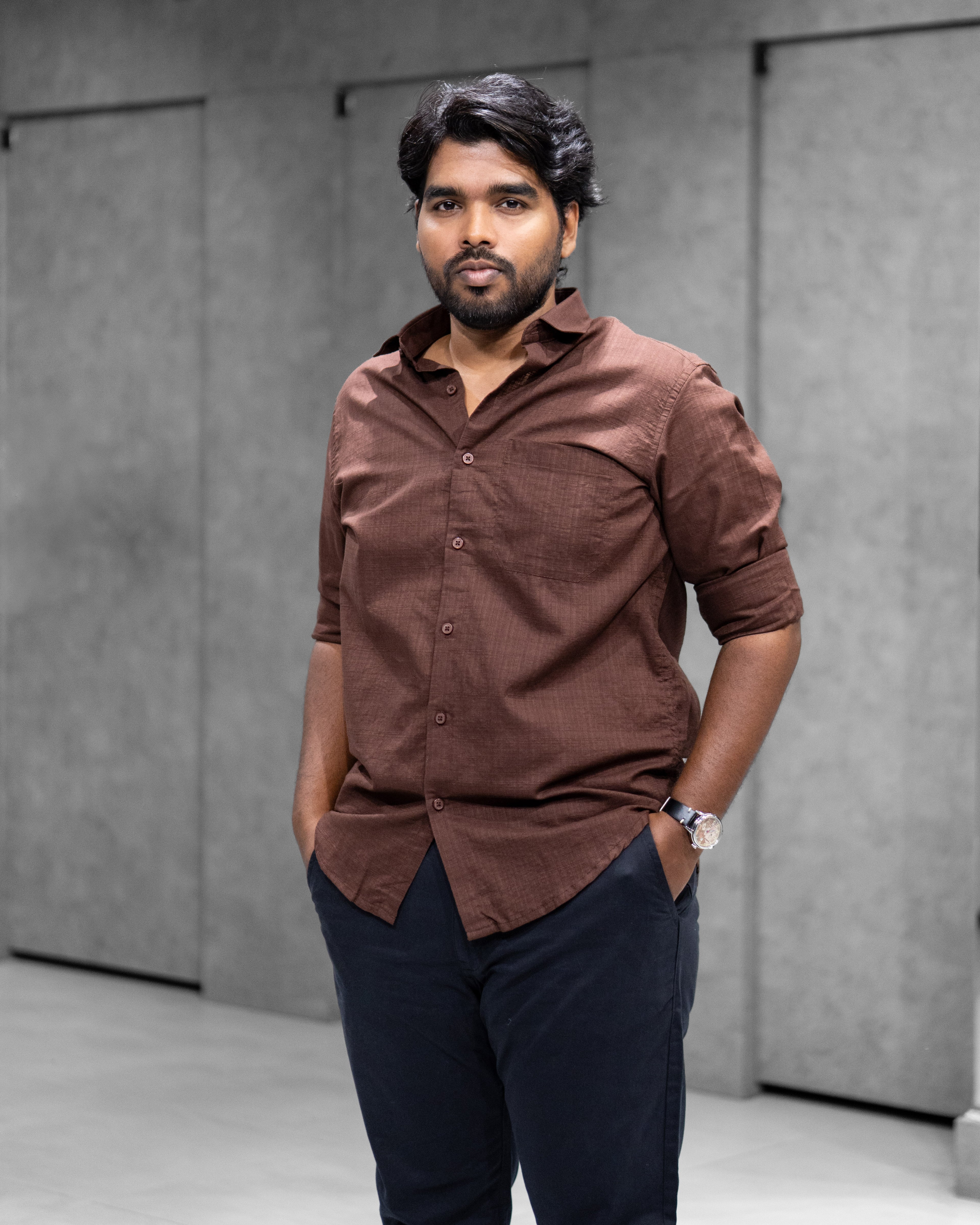 Cocoa Brown Linen Blended Shirt