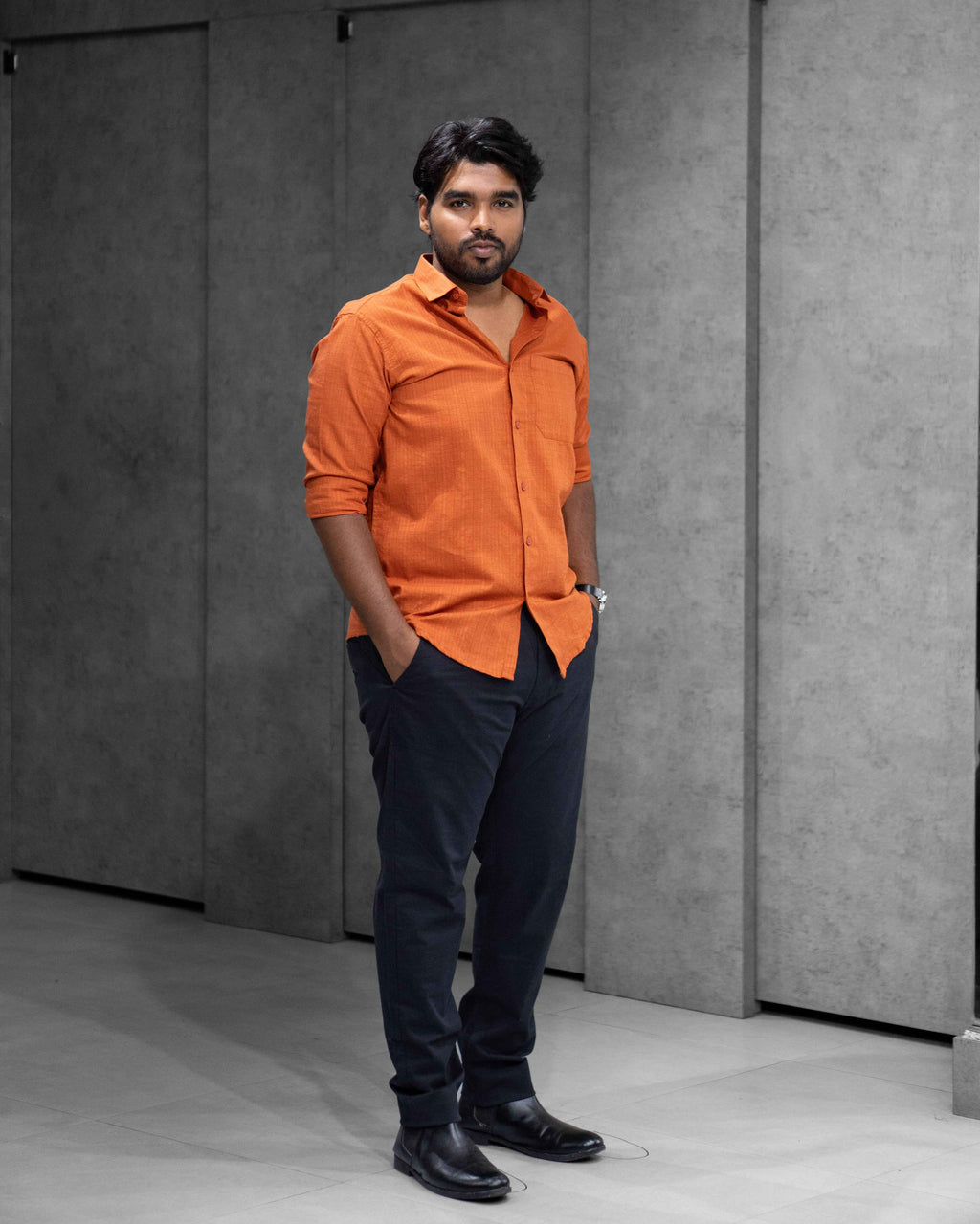 Rust Orange Linen Blended Shirt