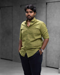 Olive Green Linen Blended Shirt