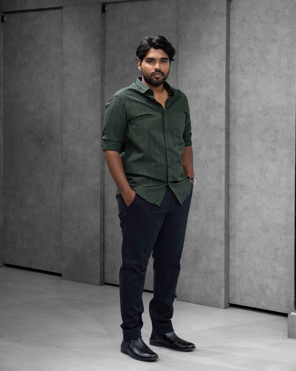 Forest Green Linen Blended Shirt