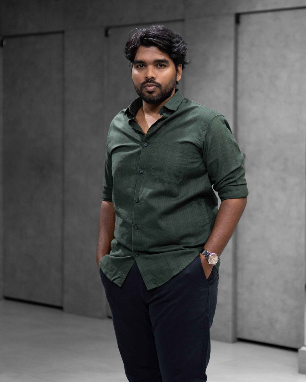 Forest Green Linen Blended Shirt