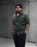 Forest Green Linen Blended Shirt