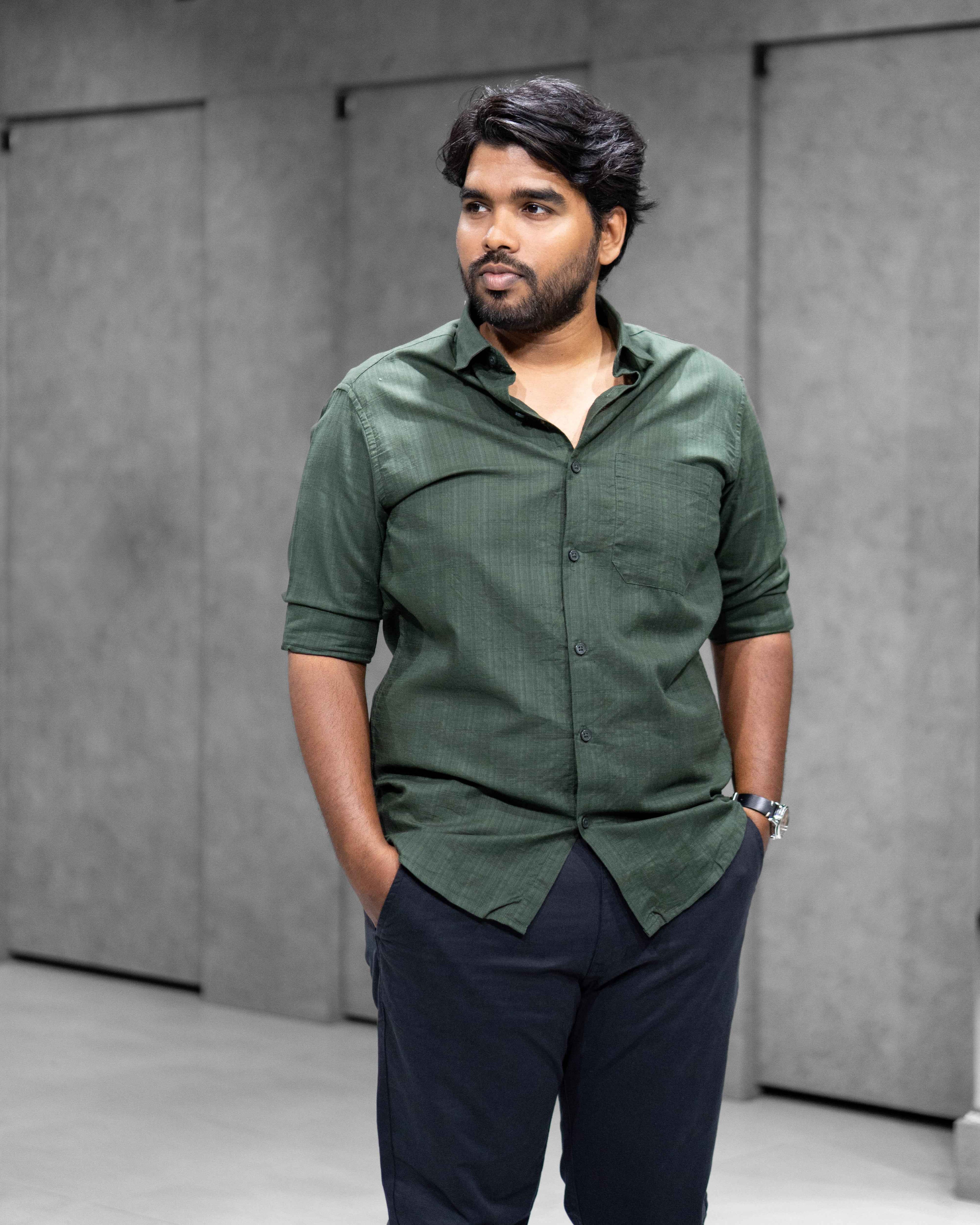 Forest Green Linen Blended Shirt