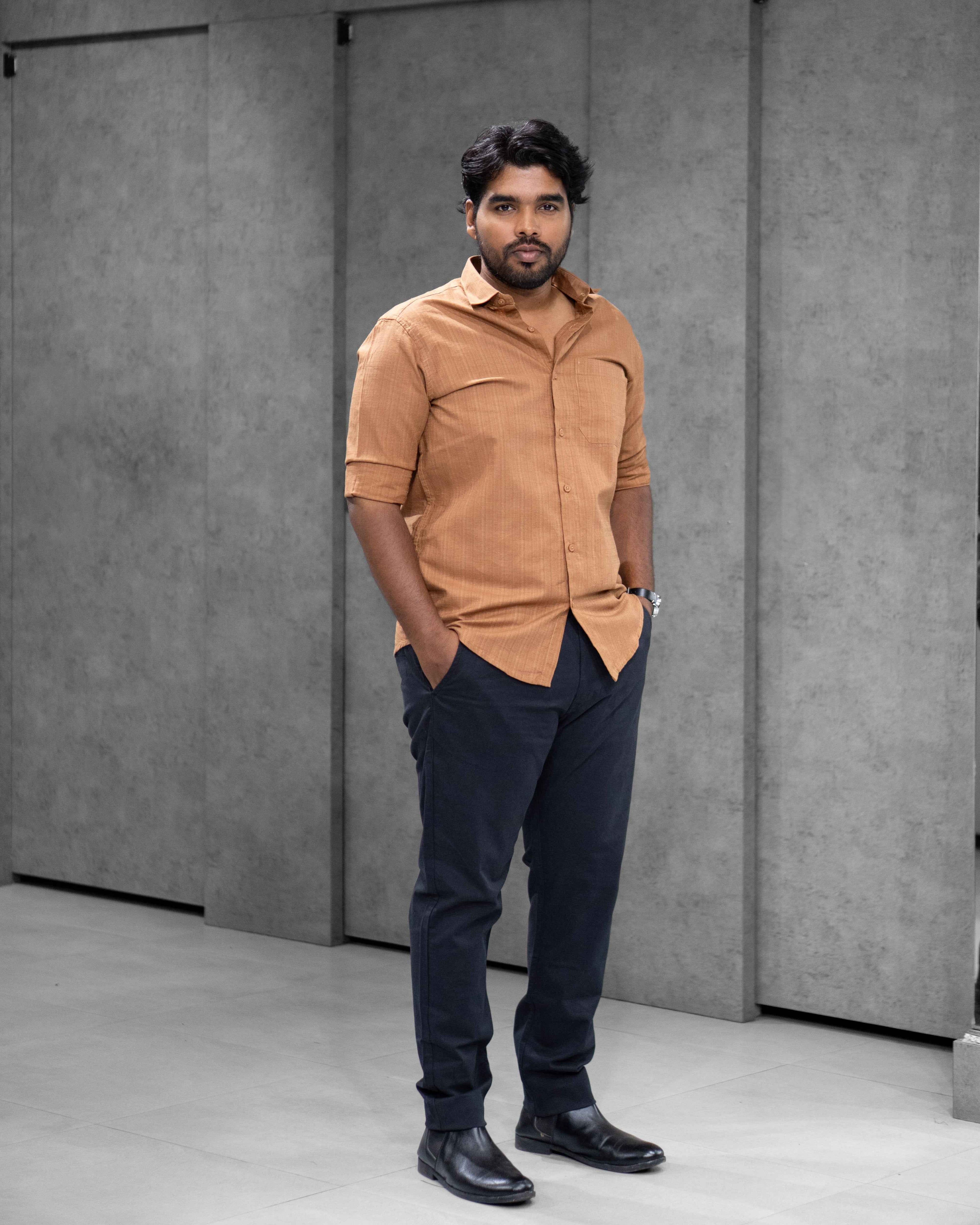 Tan Brown Linen Blended Shirt