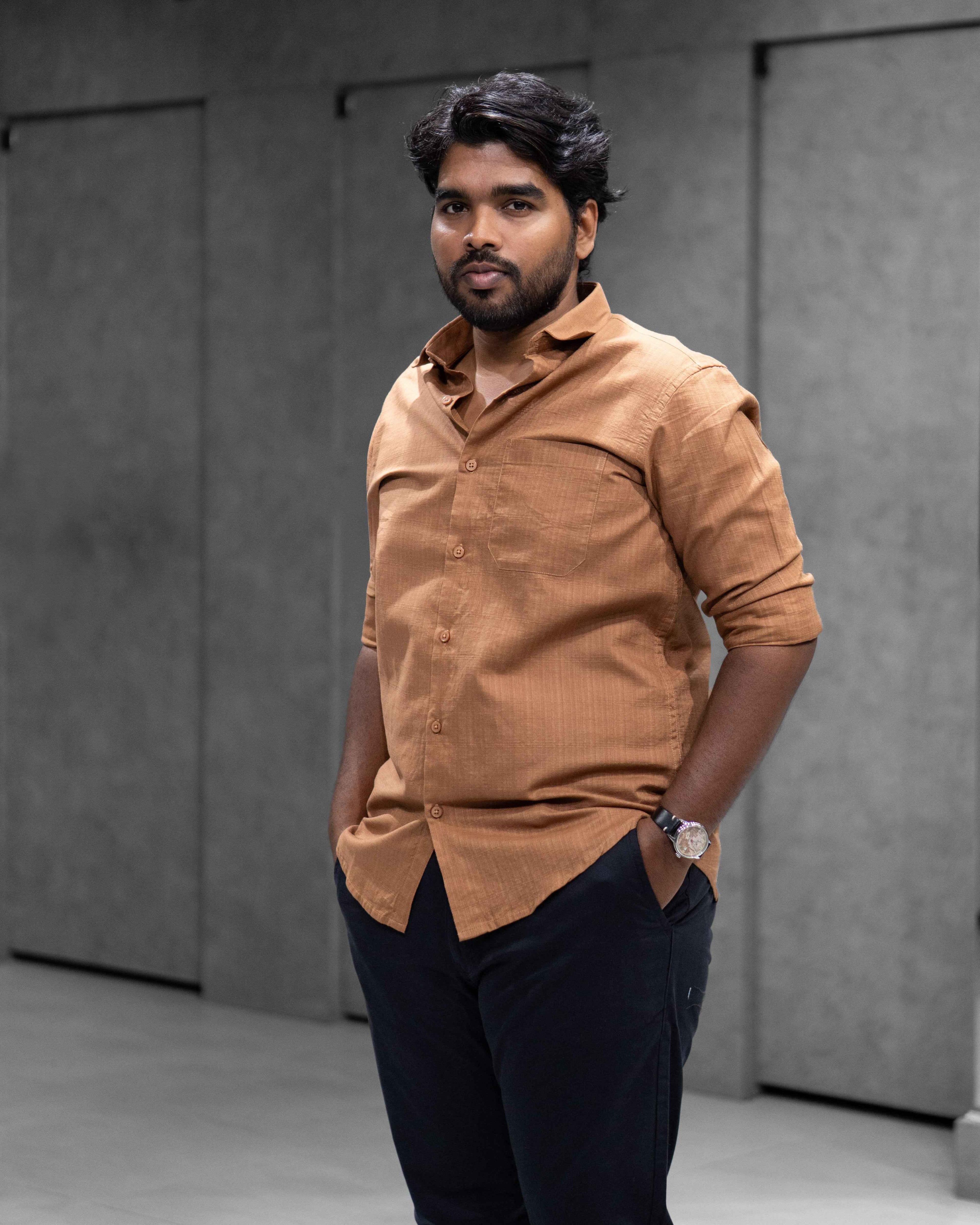 Tan Brown Linen Blended Shirt