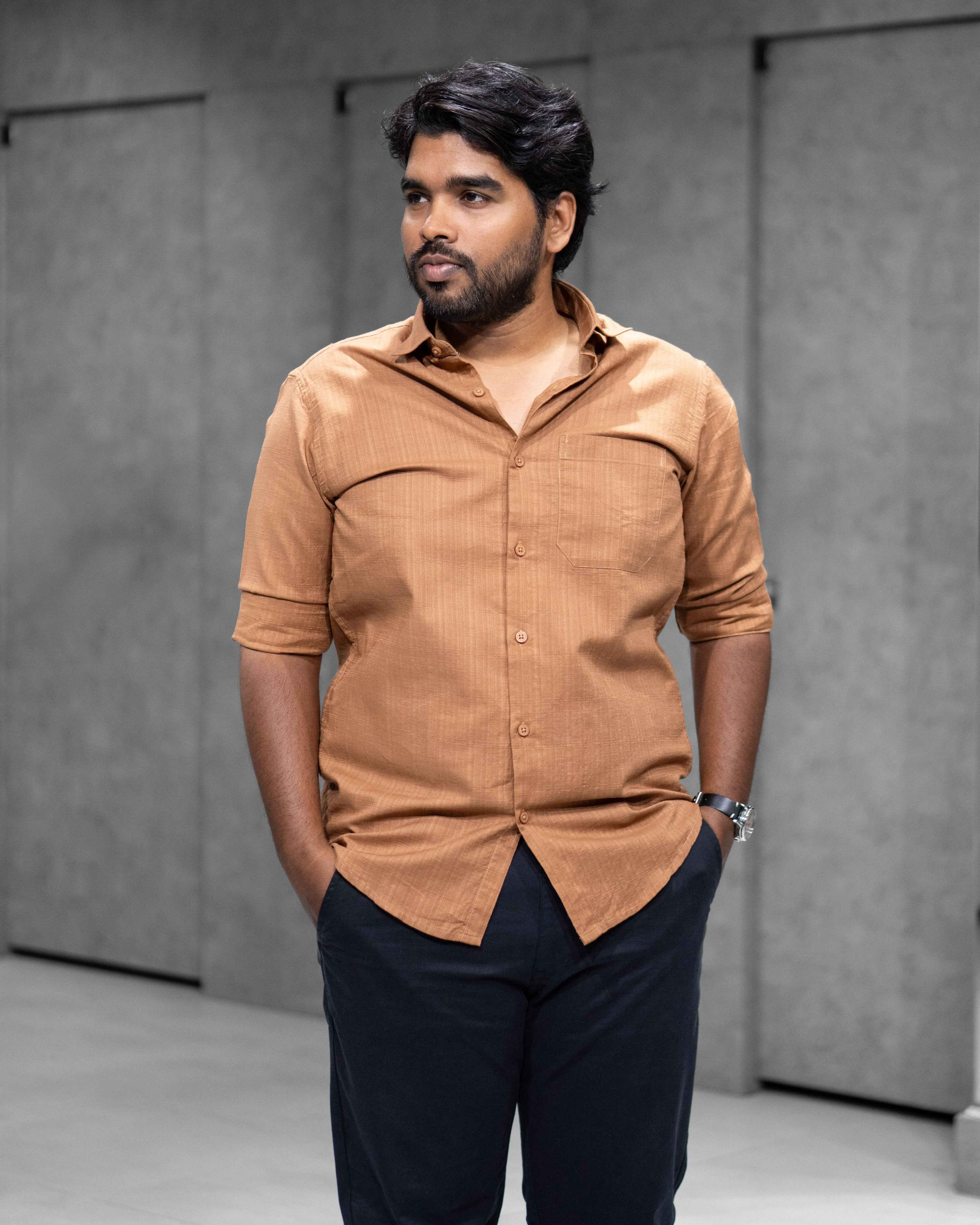 Tan Brown Linen Blended Shirt
