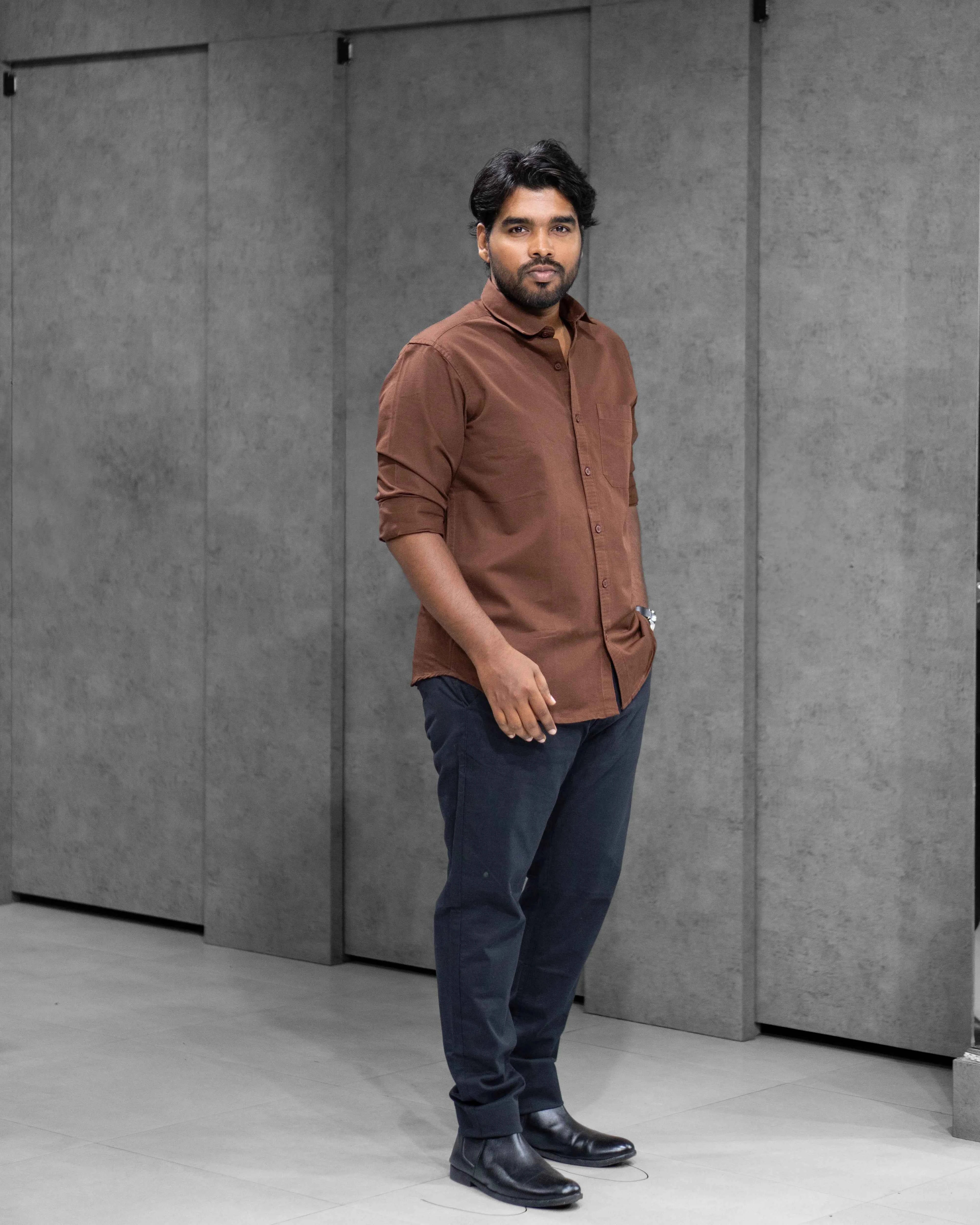 Menly Cocoa Brown Oxford Cotton Shirt