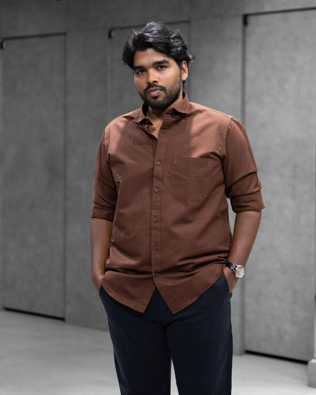 Menly Cocoa Brown Oxford Cotton Shirt
