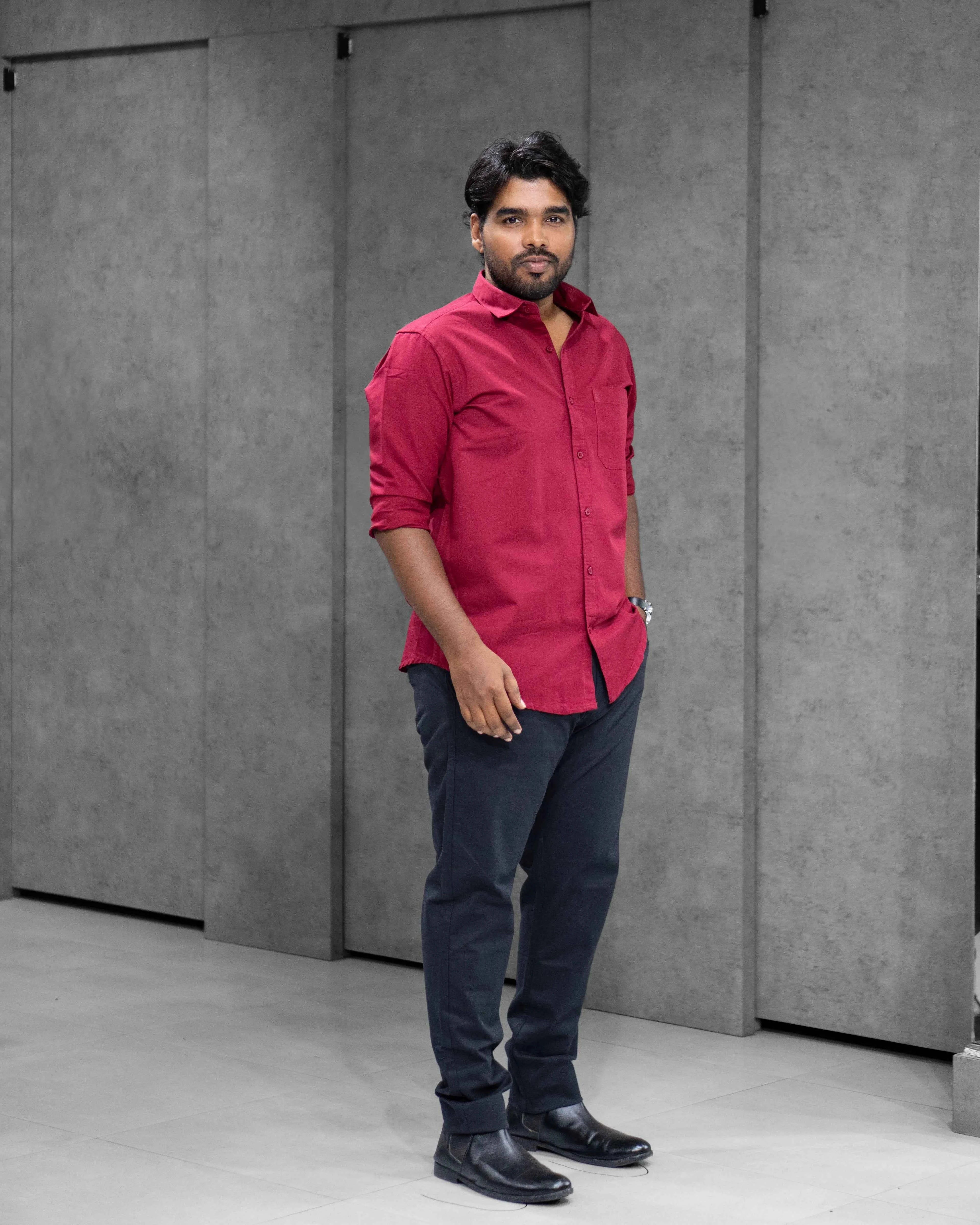 Menly Maroon Oxford Cotton Shirt