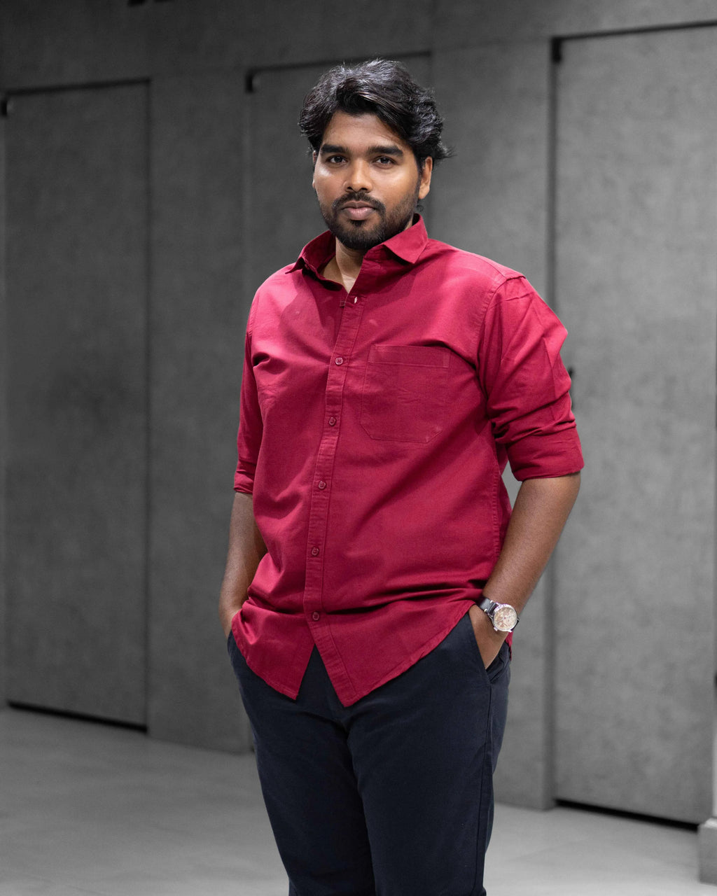 Menly Maroon Oxford Cotton Shirt