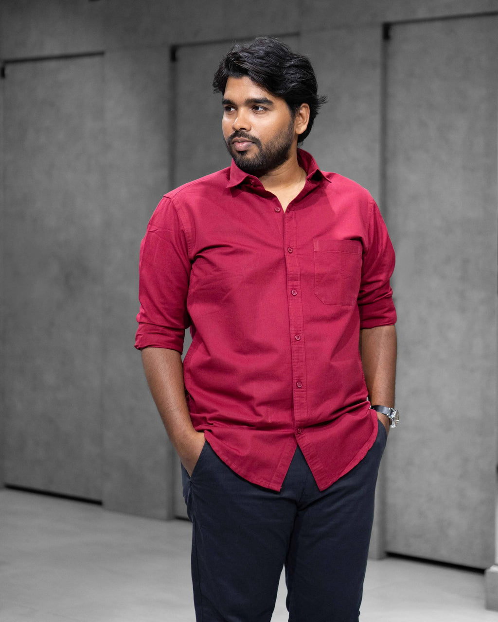 Menly Maroon Oxford Cotton Shirt