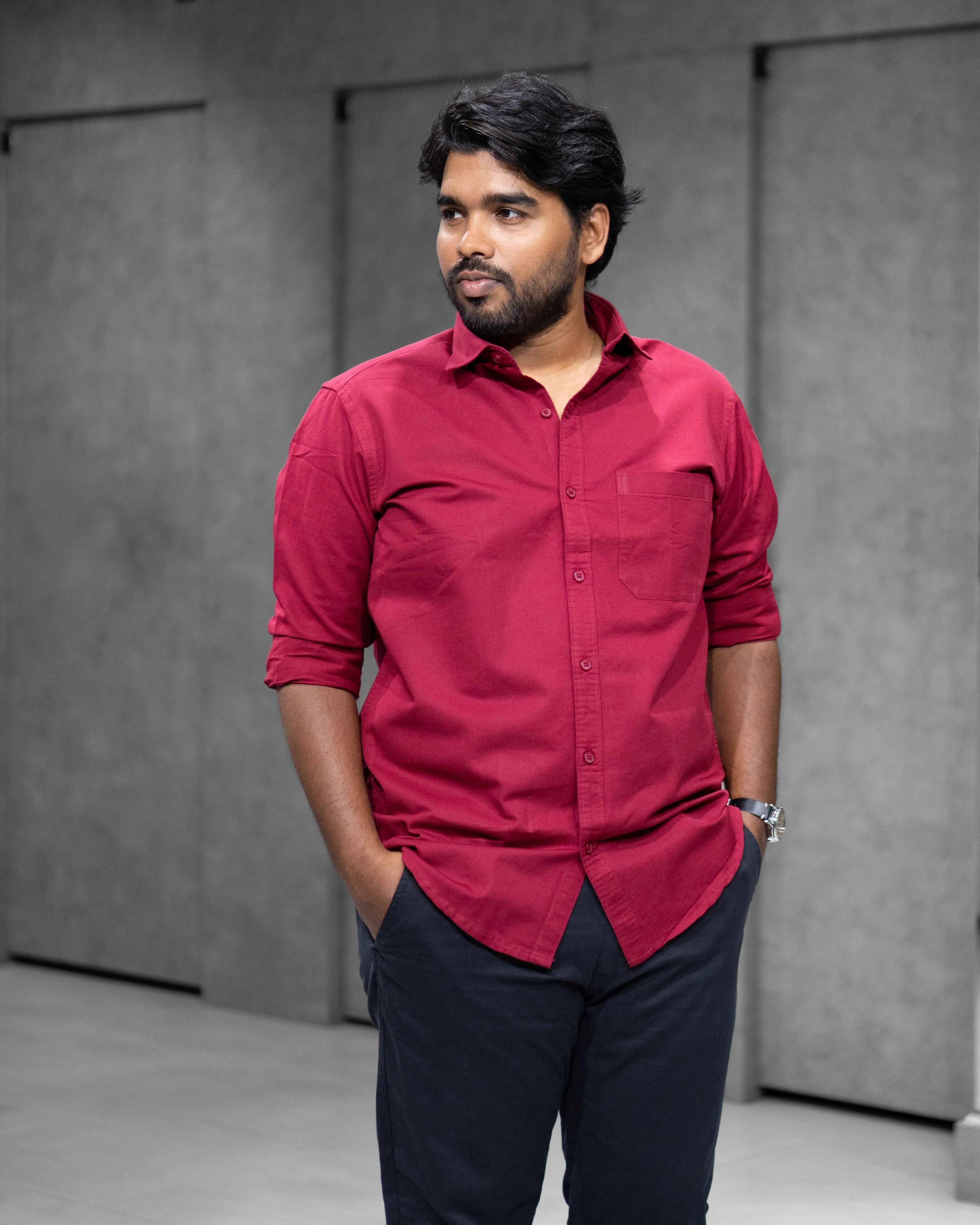 Menly Maroon Oxford Cotton Shirt