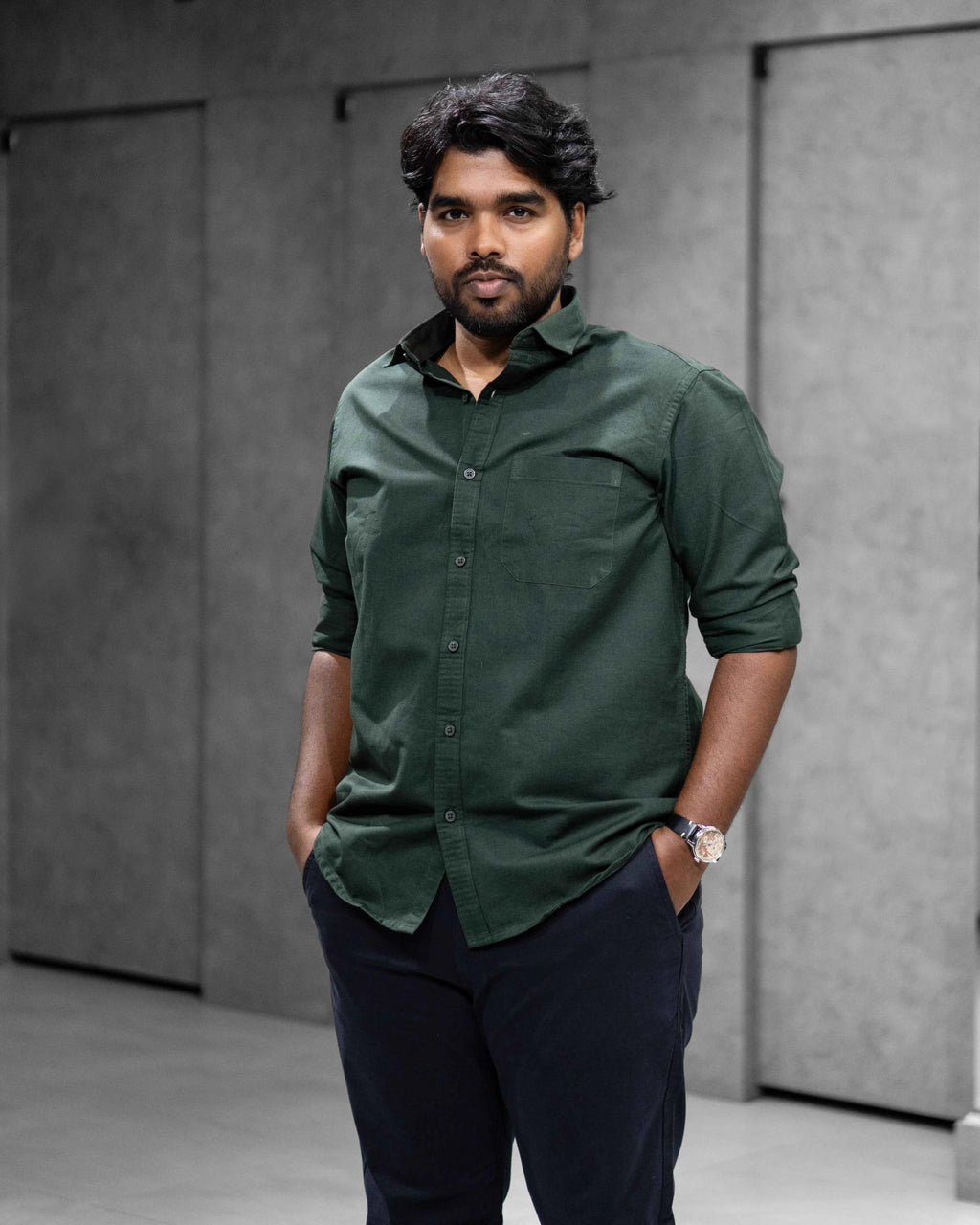 Menly Forest Green Oxford Cotton Shirt