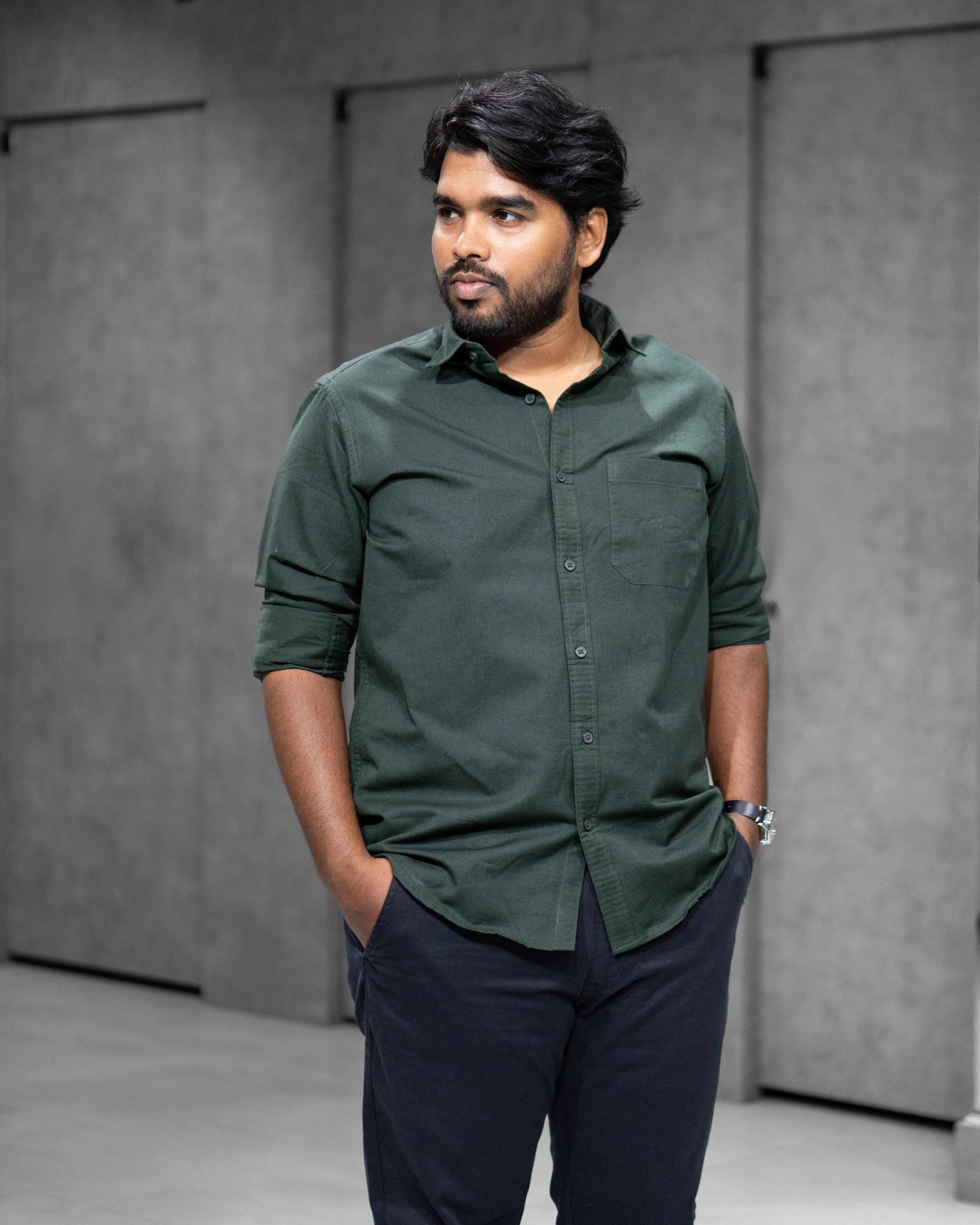 Menly Forest Green Oxford Cotton Shirt