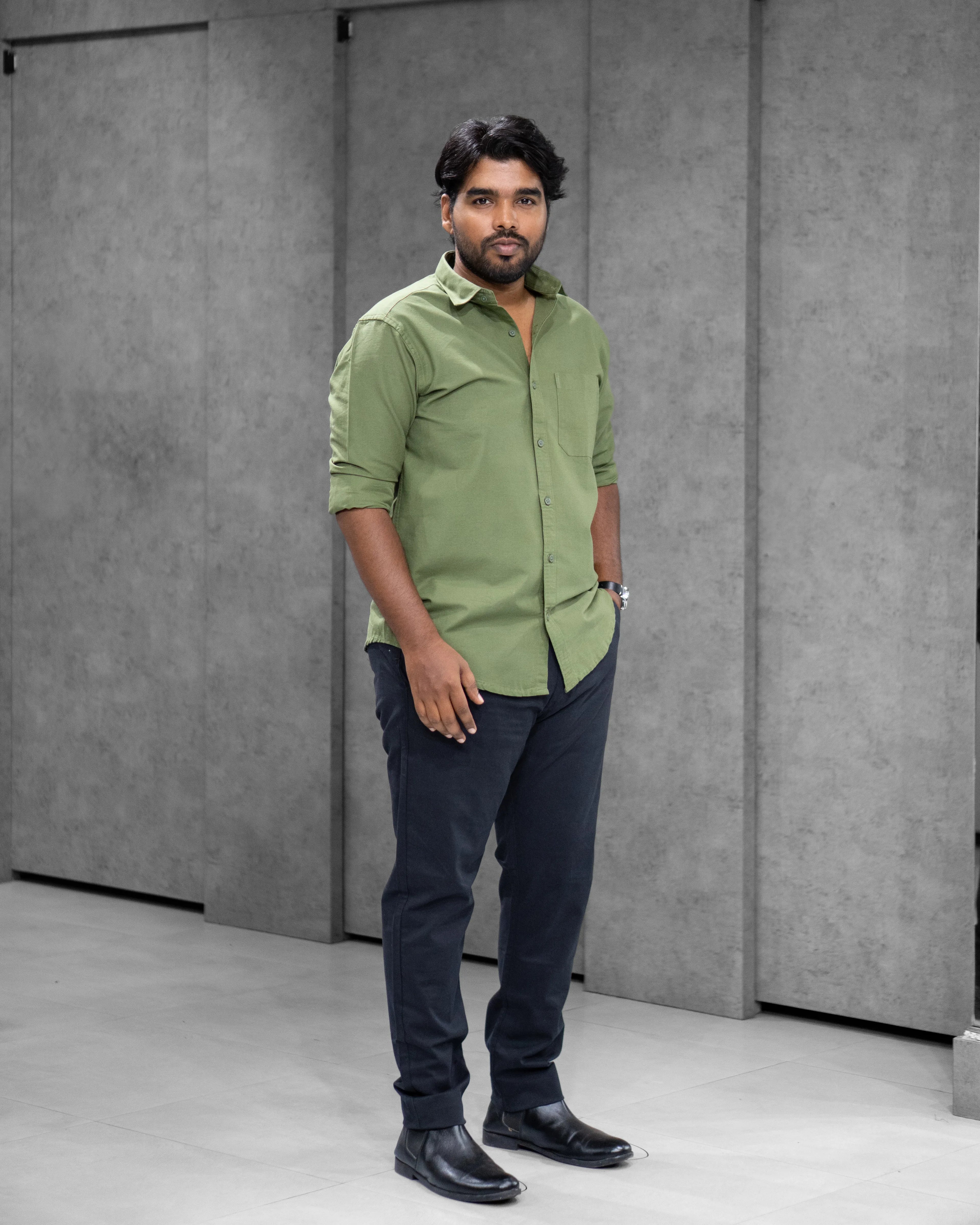 Menly Olive Green Oxford Cotton Shirt