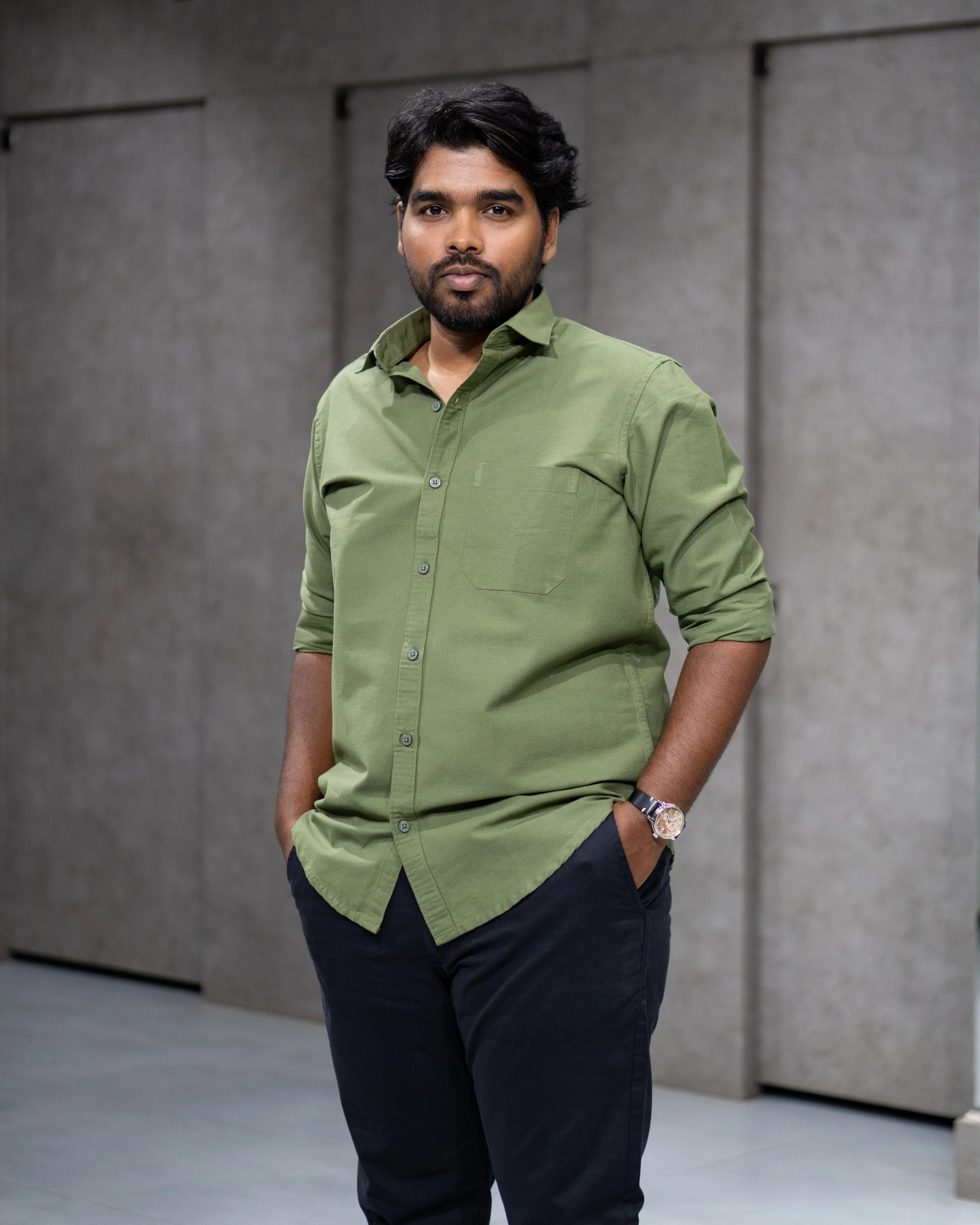 Menly Olive Green Oxford Cotton Shirt