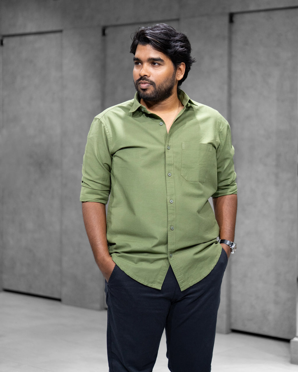 Menly Olive Green Oxford Cotton Shirt