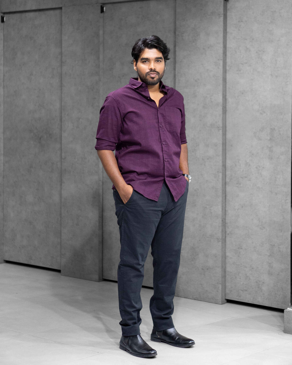 Purple Wine Linen Blended Shirt