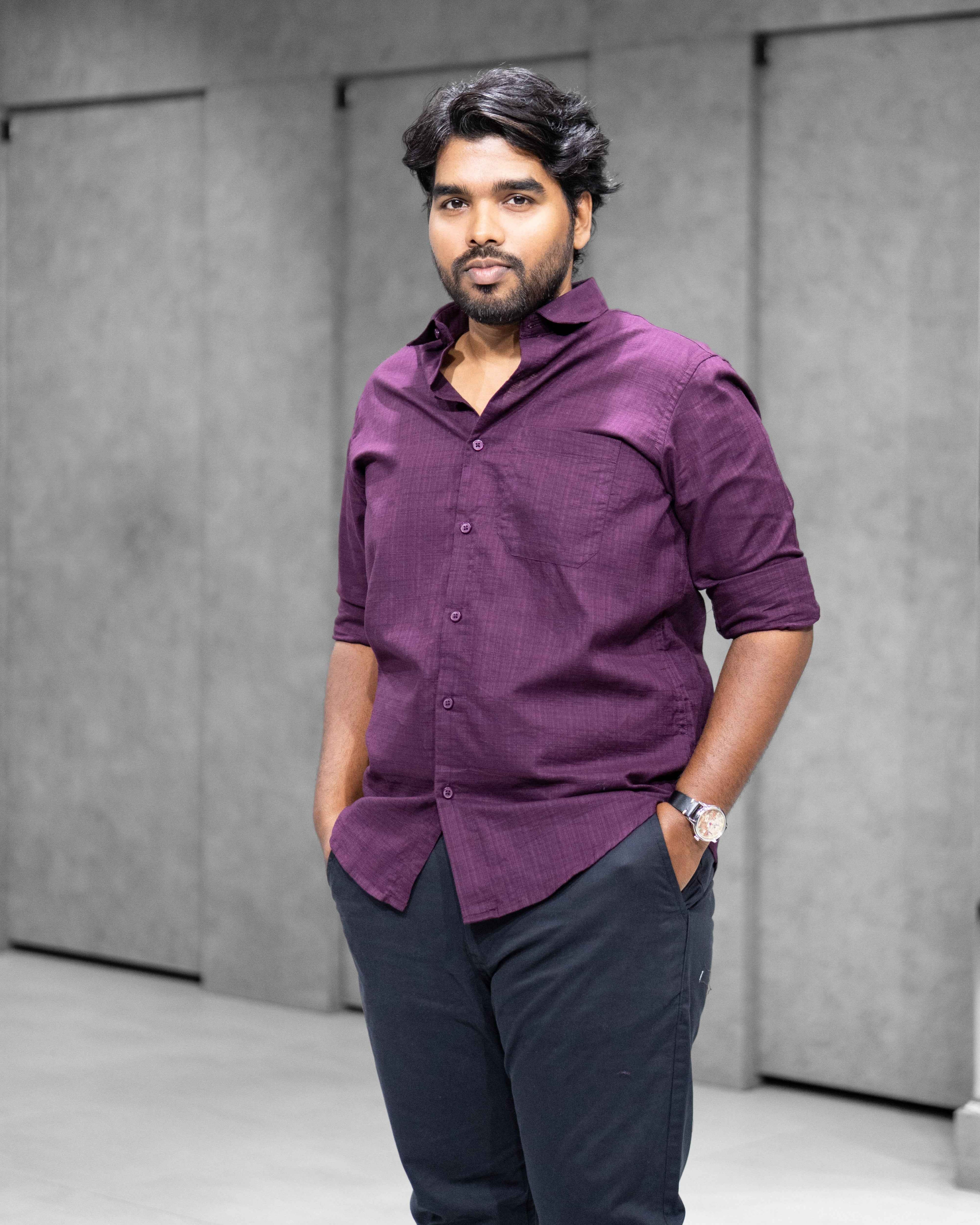 Purple Wine Linen Blended Shirt