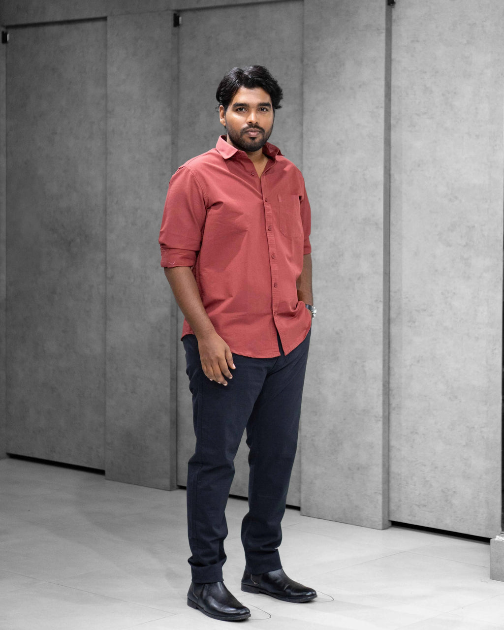 Menly Coral Red Oxford Cotton Shirt