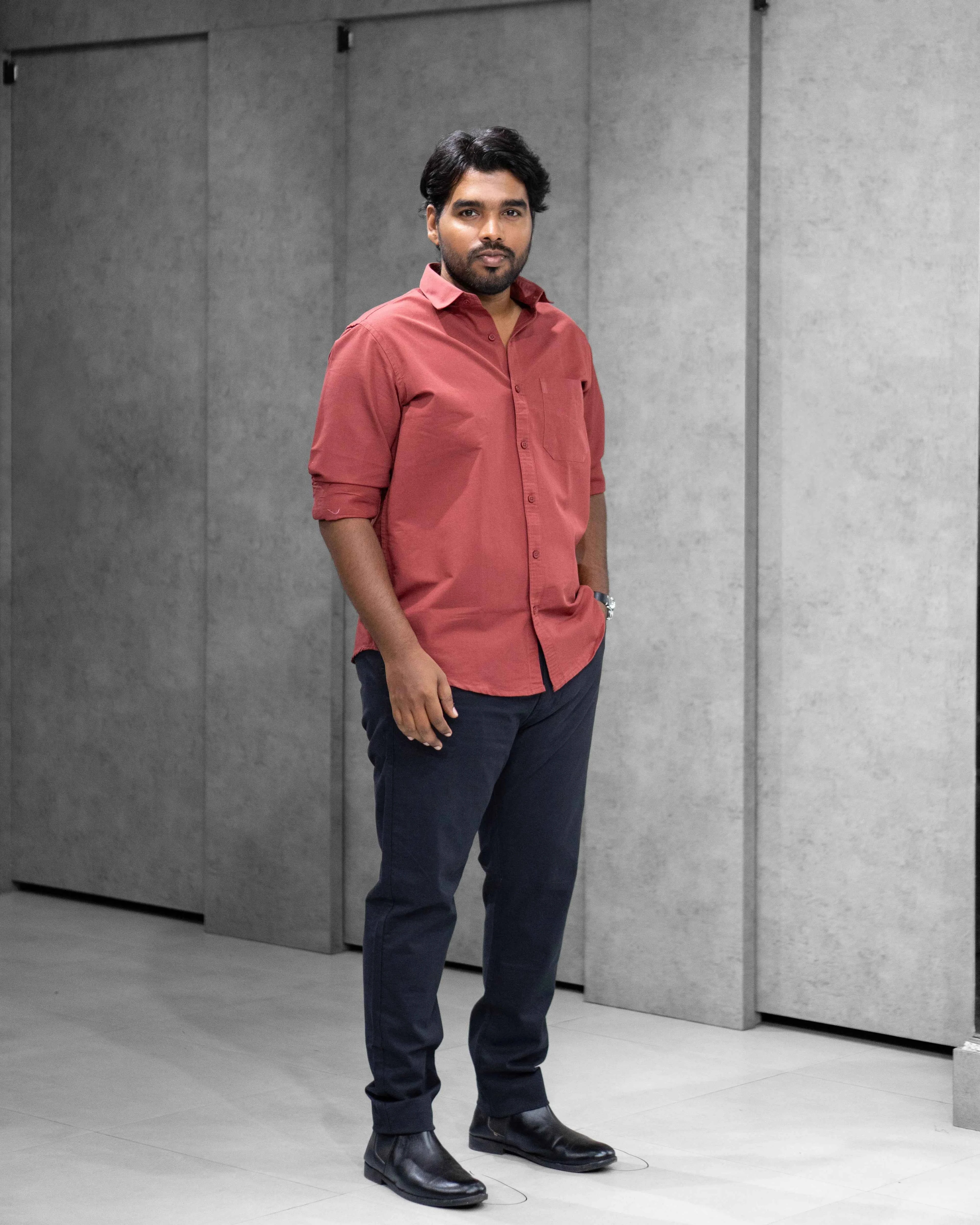 Menly Coral Red Oxford Cotton Shirt
