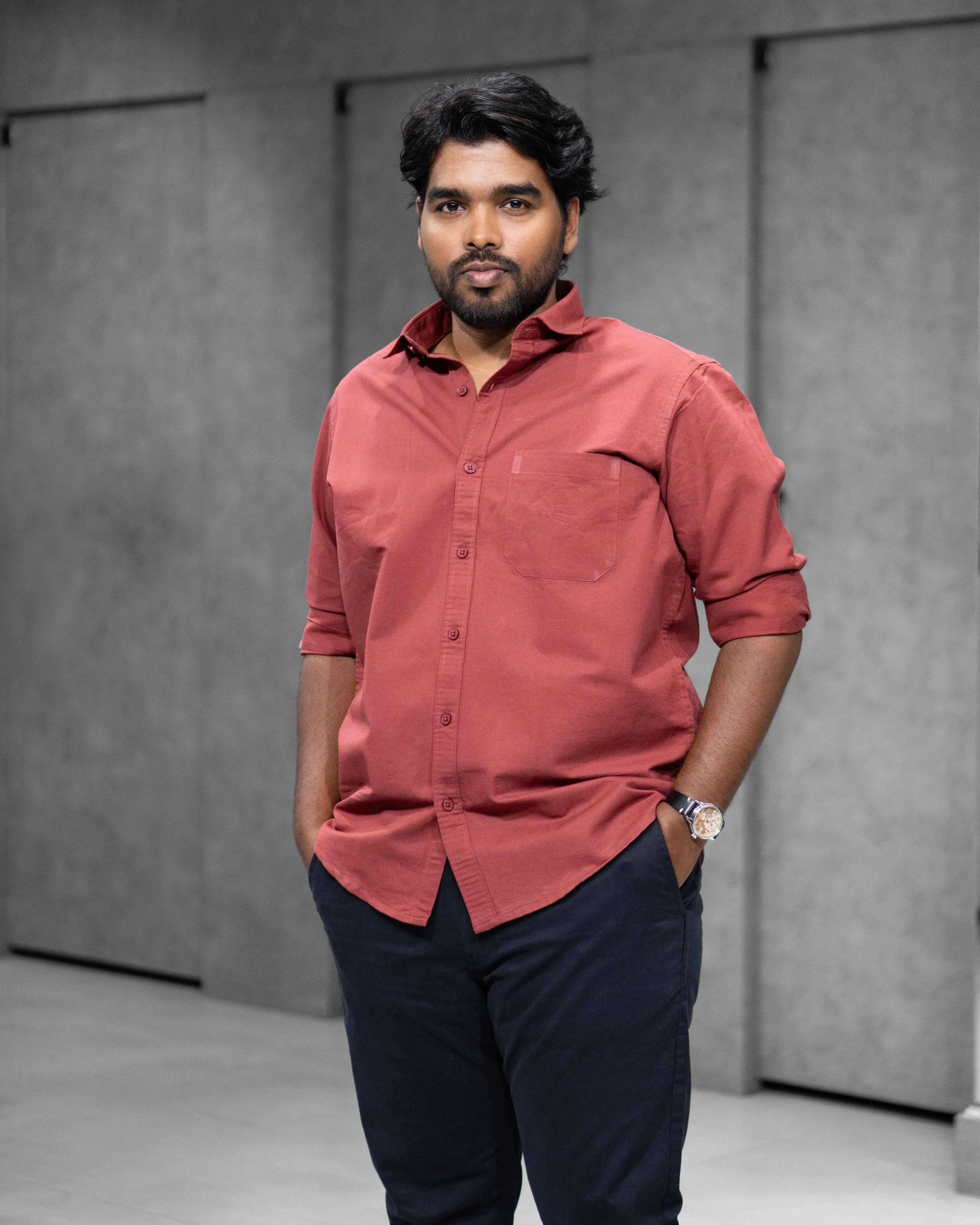 Menly Coral Red Oxford Cotton Shirt