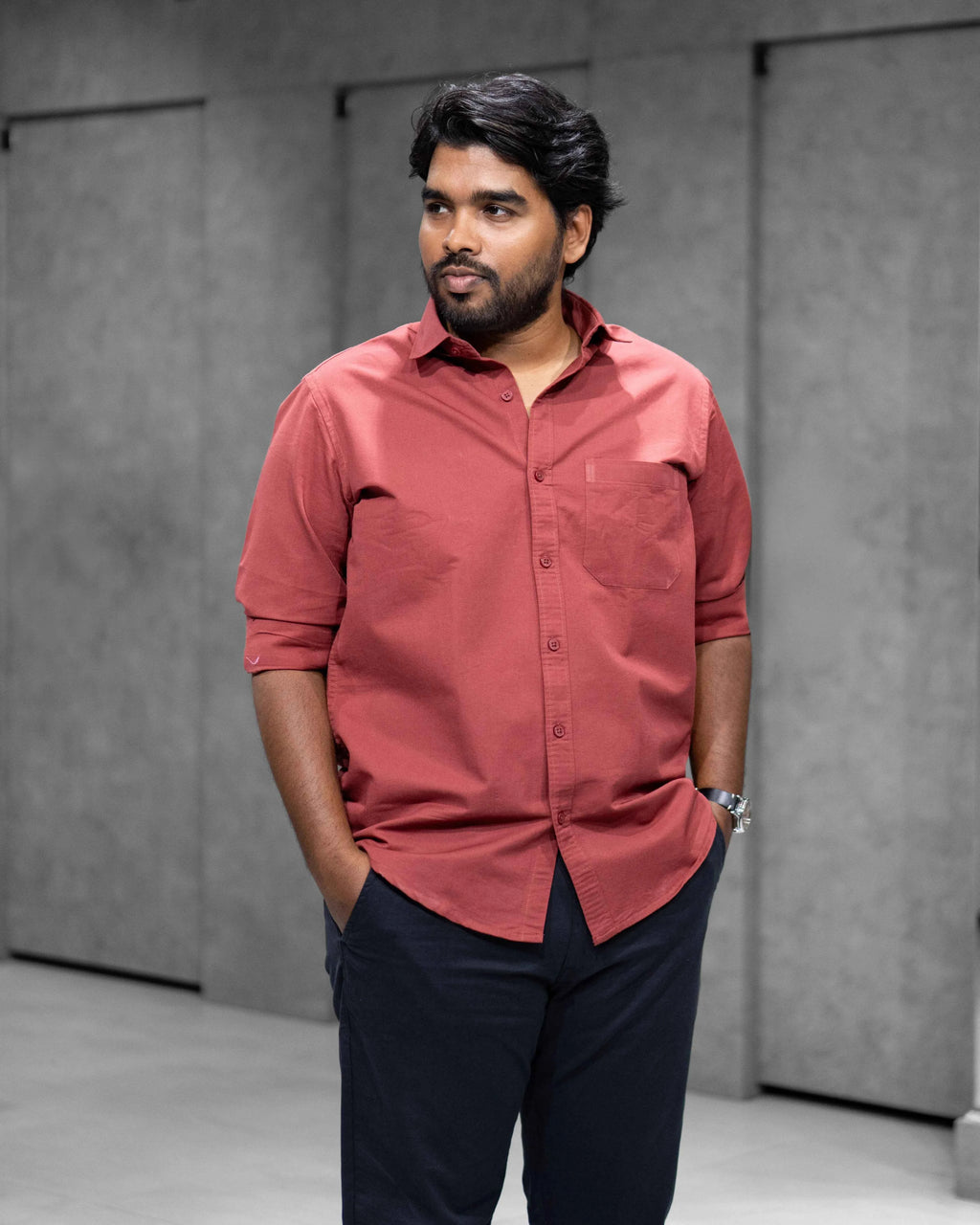 Menly Coral Red Oxford Cotton Shirt