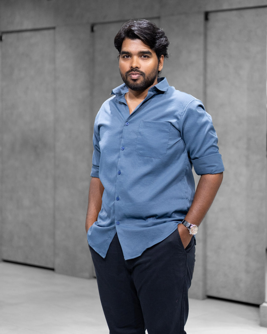 Denim Blue Liquid Cotton Shirt