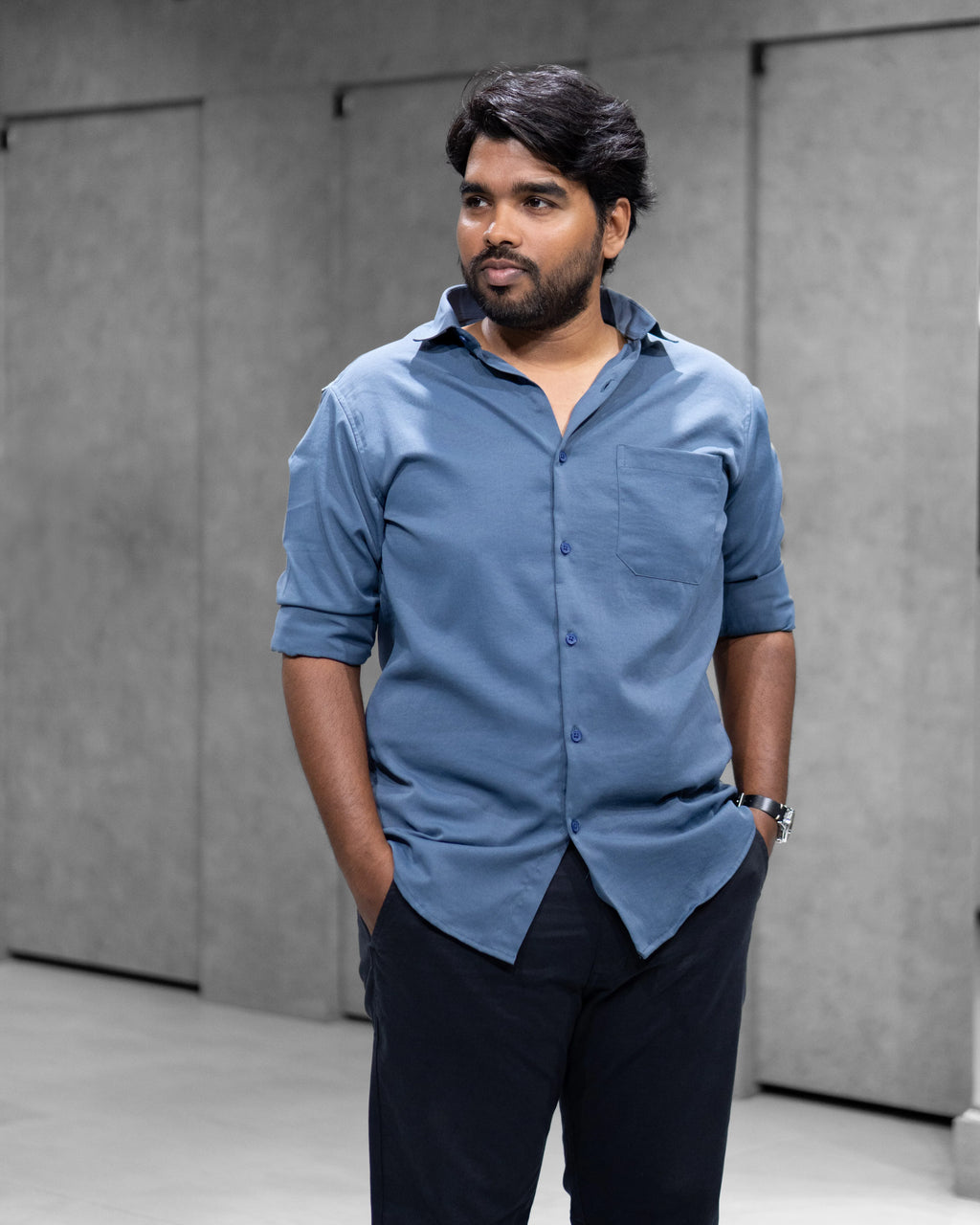 Denim Blue Liquid Cotton Shirt