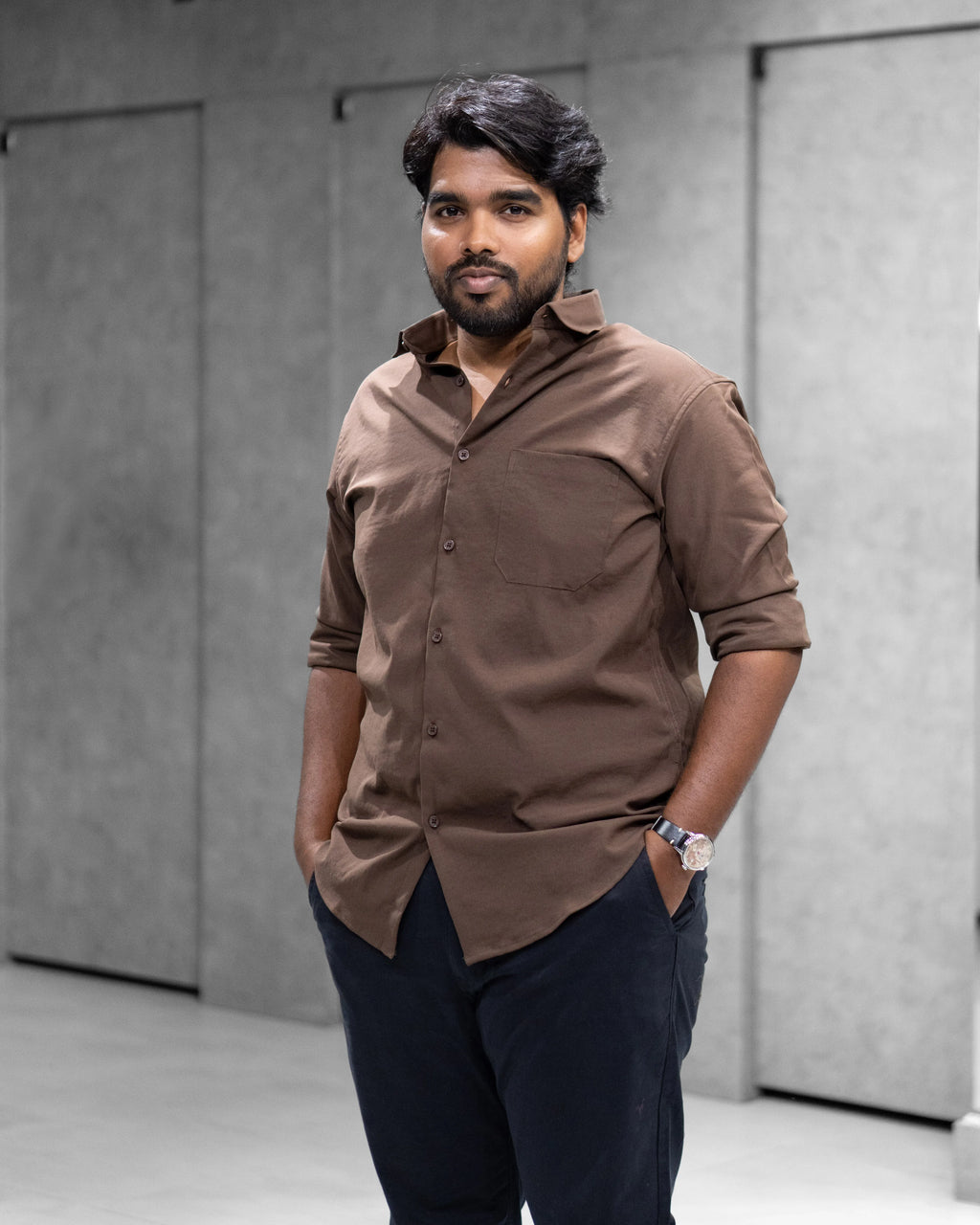 Taupe Brown Liquid Cotton Shirt