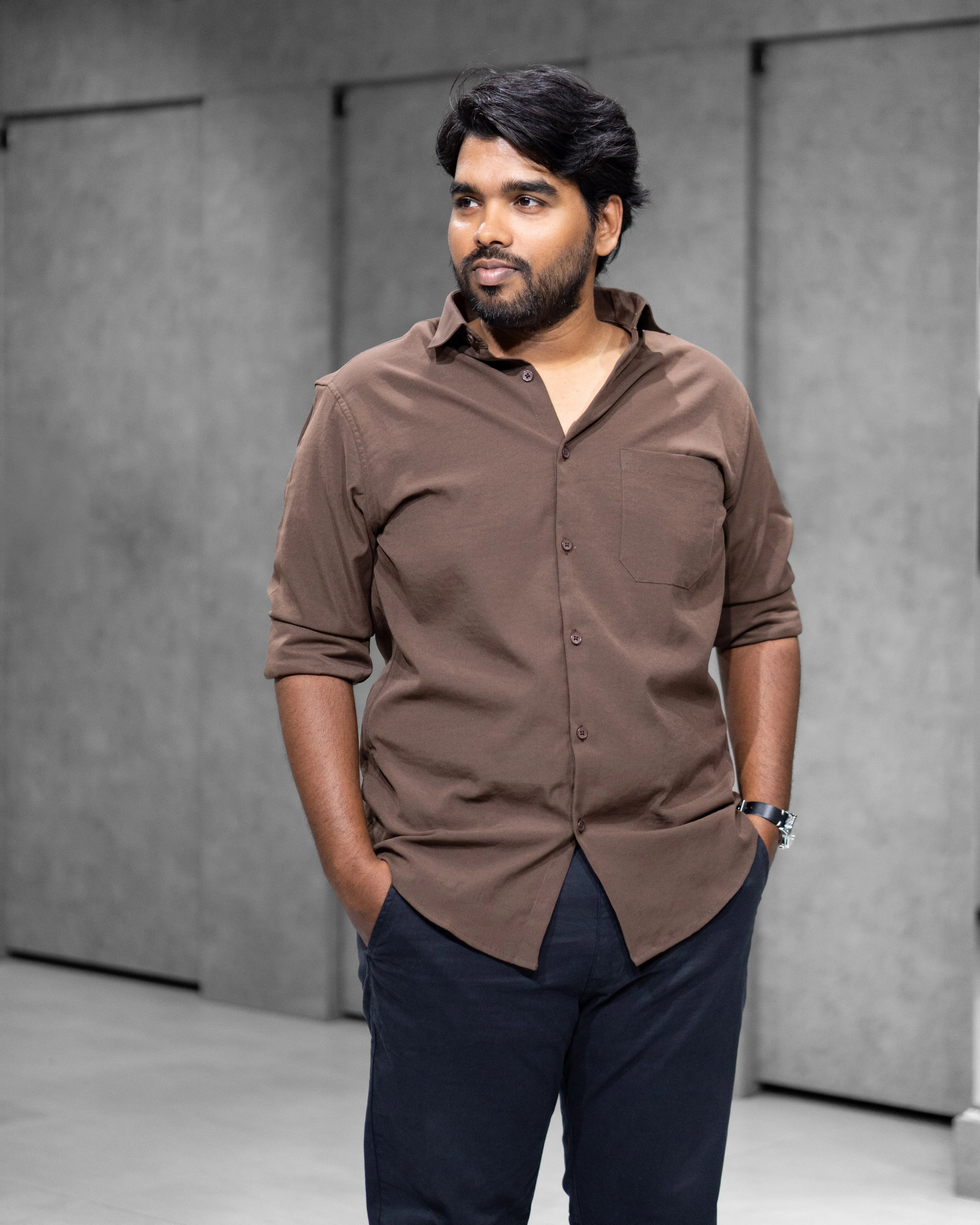 Taupe Brown Liquid Cotton Shirt
