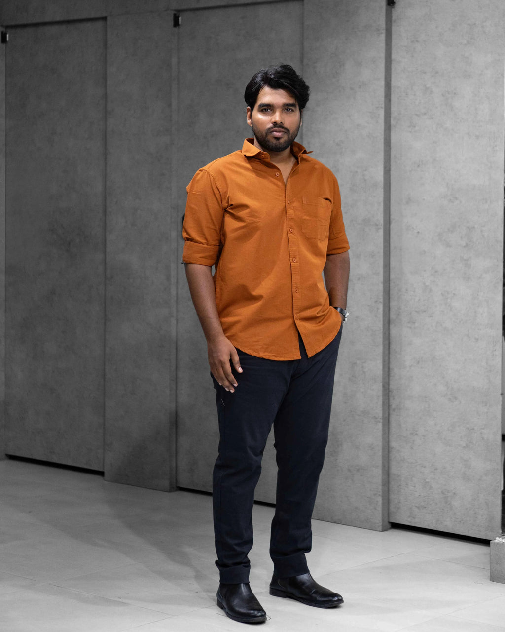 Menly Rust Orange Oxford Cotton Shirt