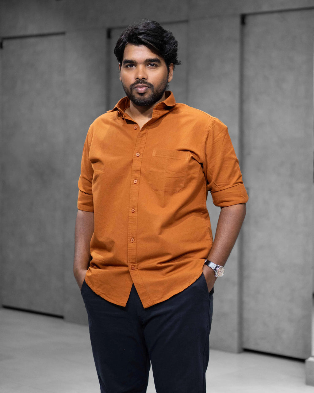 Menly Rust Orange Oxford Cotton Shirt