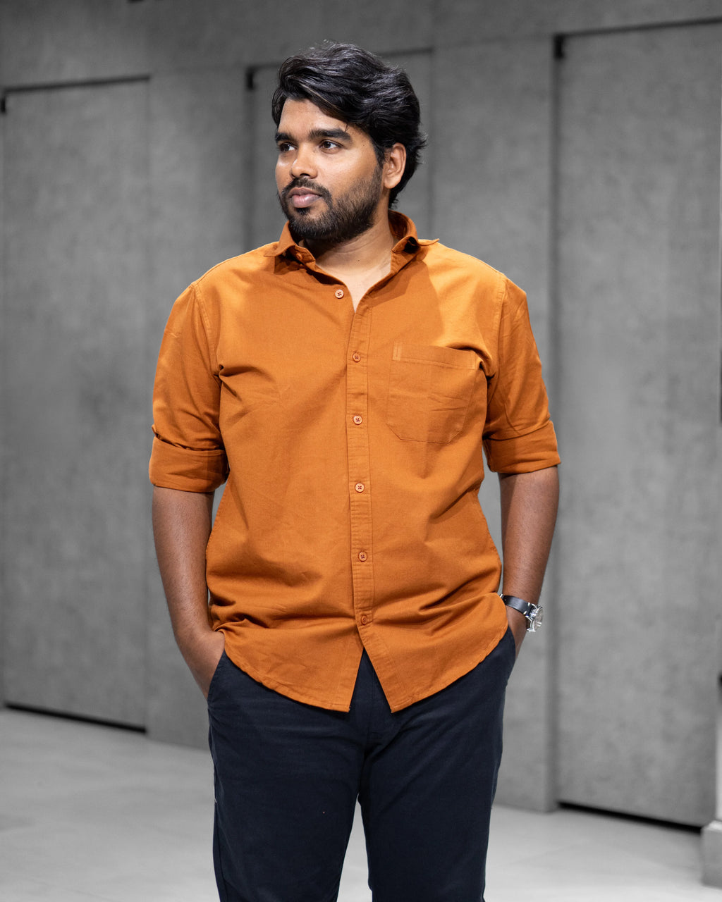 Menly Rust Orange Oxford Cotton Shirt