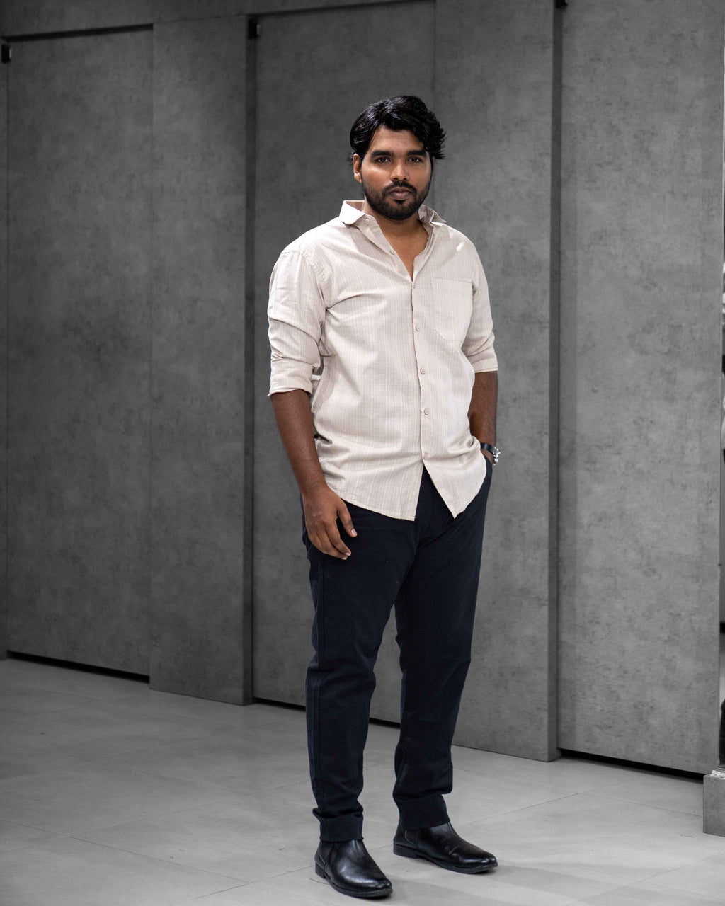 Sand Beige Linen Blended Shirt