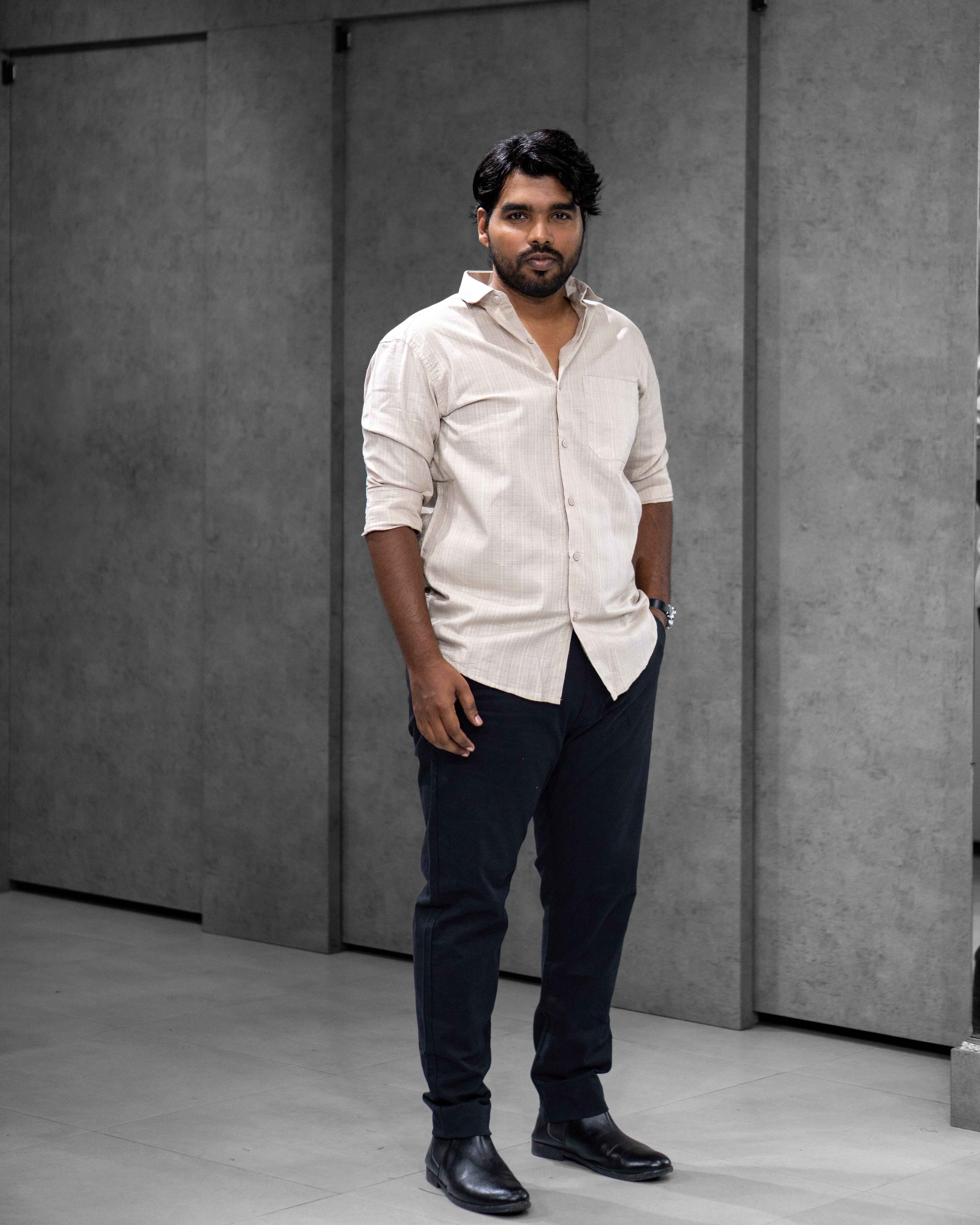 Sand Beige Linen Blended Shirt