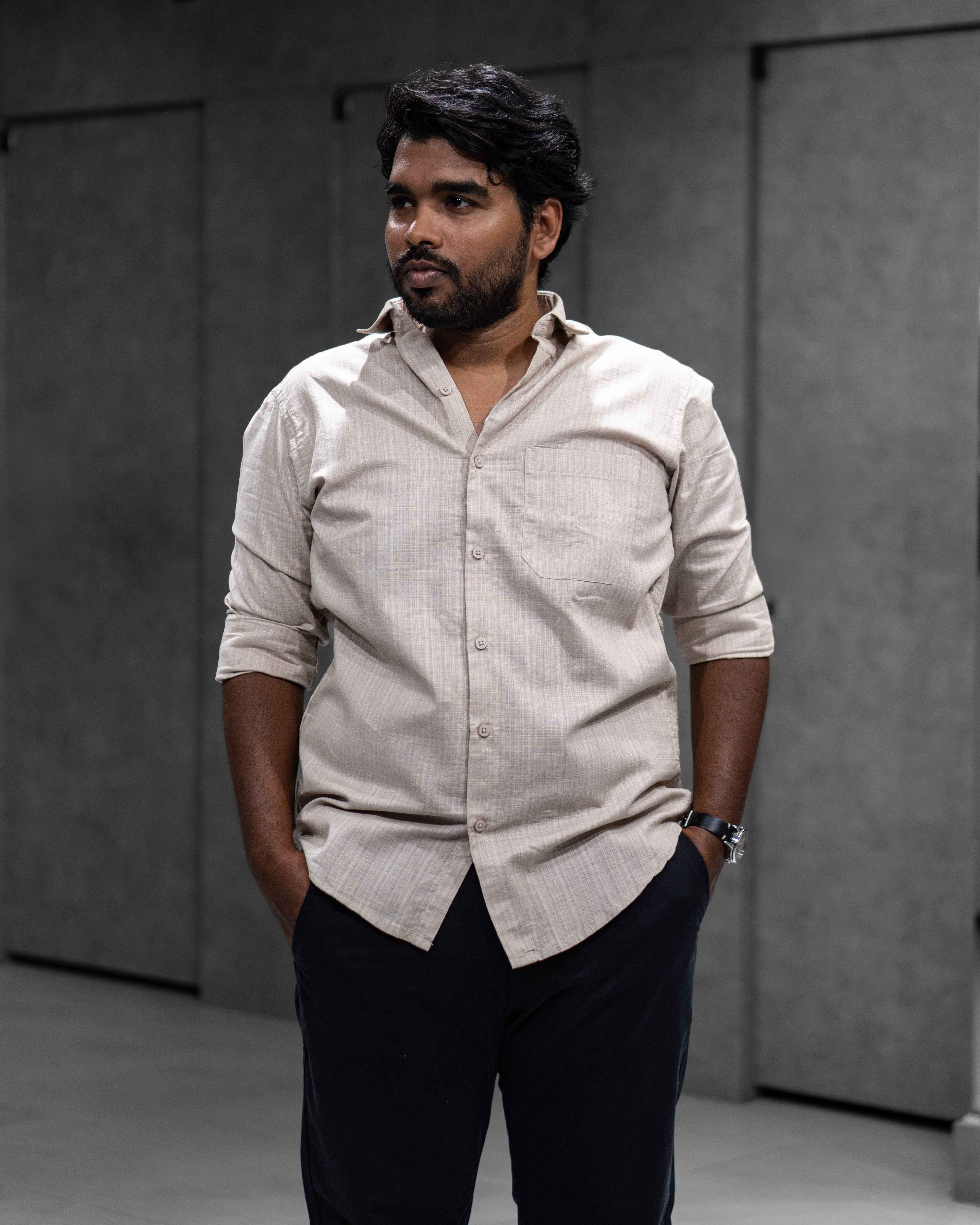 Sand Beige Linen Blended Shirt