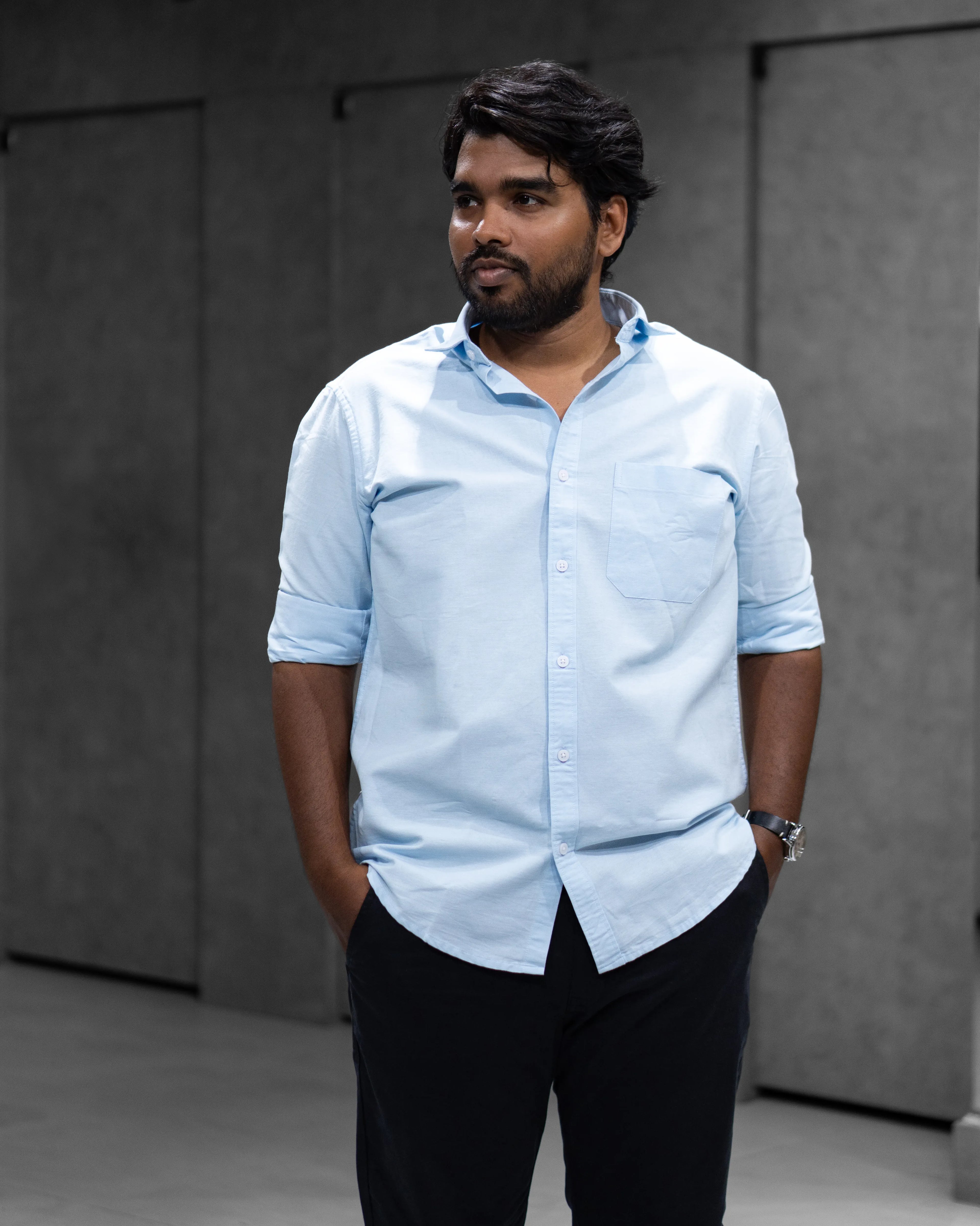 Menly Light Blue Oxford Cotton Shirt